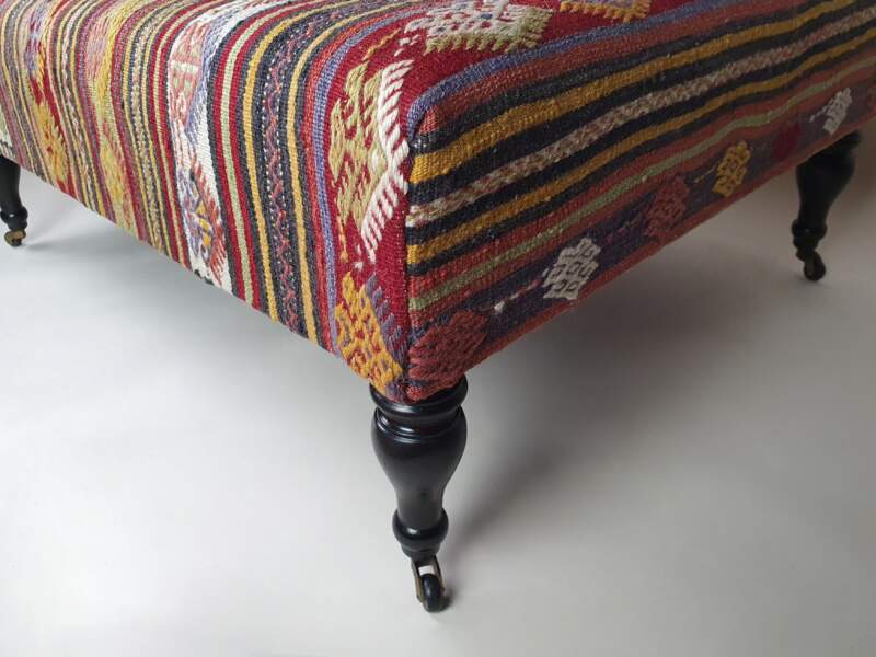 French Footstool covered in antique kilim