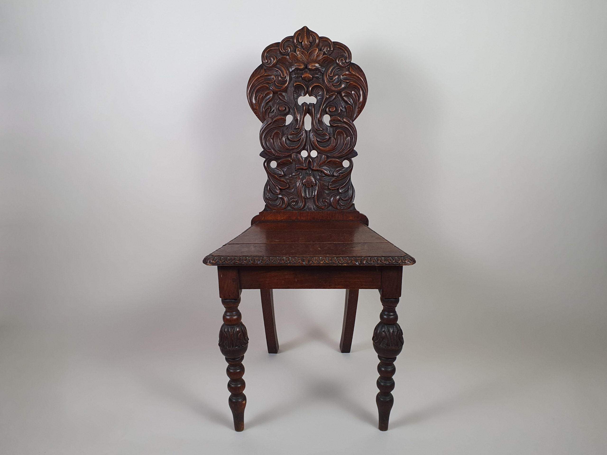 Victorian mahogany carved Green Man Hall Seat