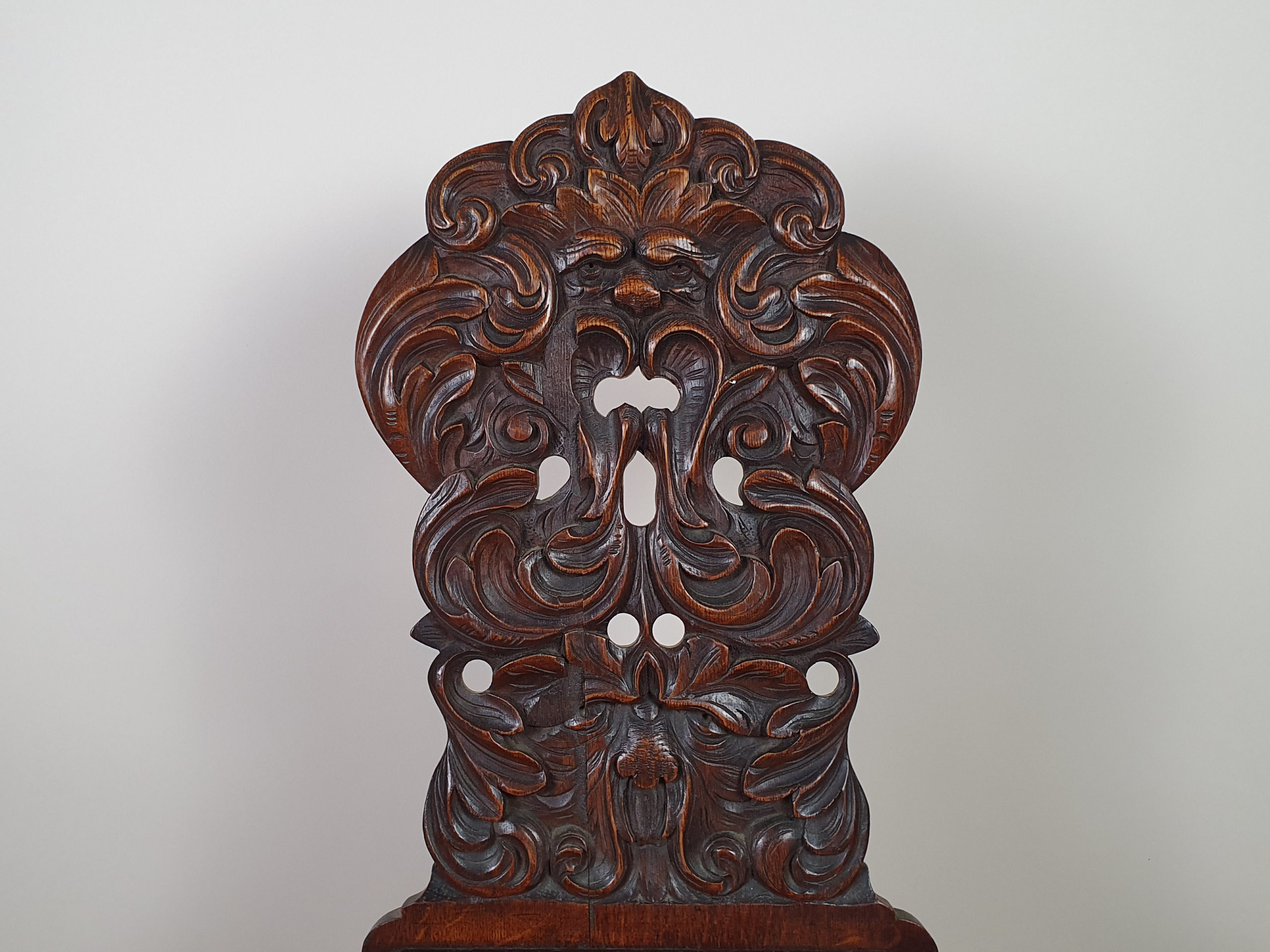 Victorian mahogany carved Green Man Hall Seat