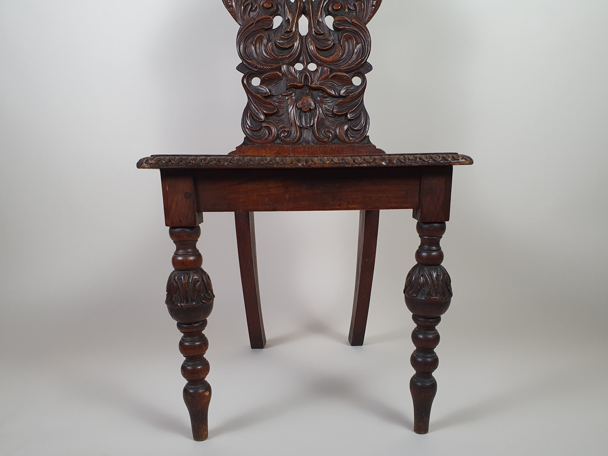 Victorian mahogany carved Green Man Hall Seat