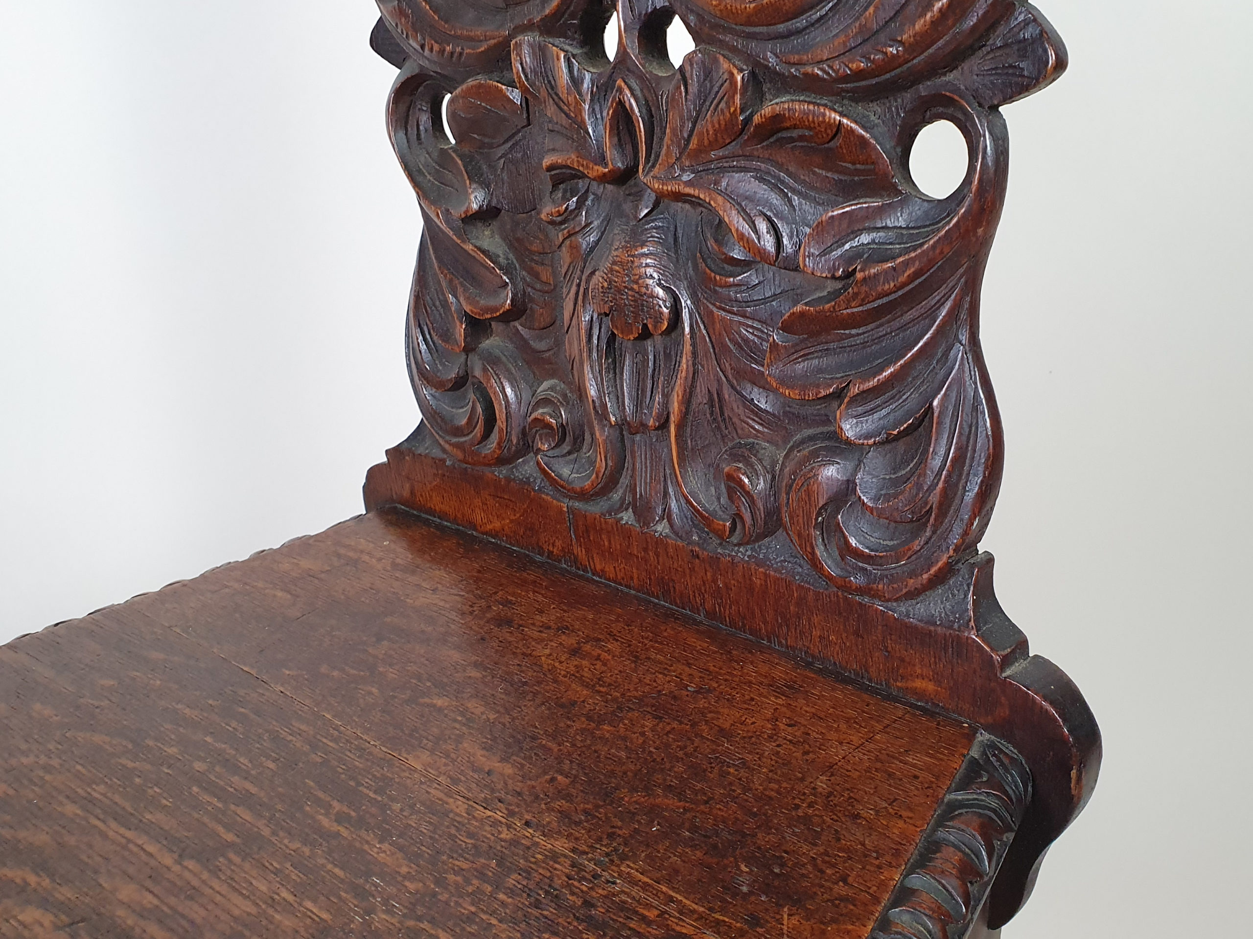 Victorian mahogany carved Green Man Hall Seat