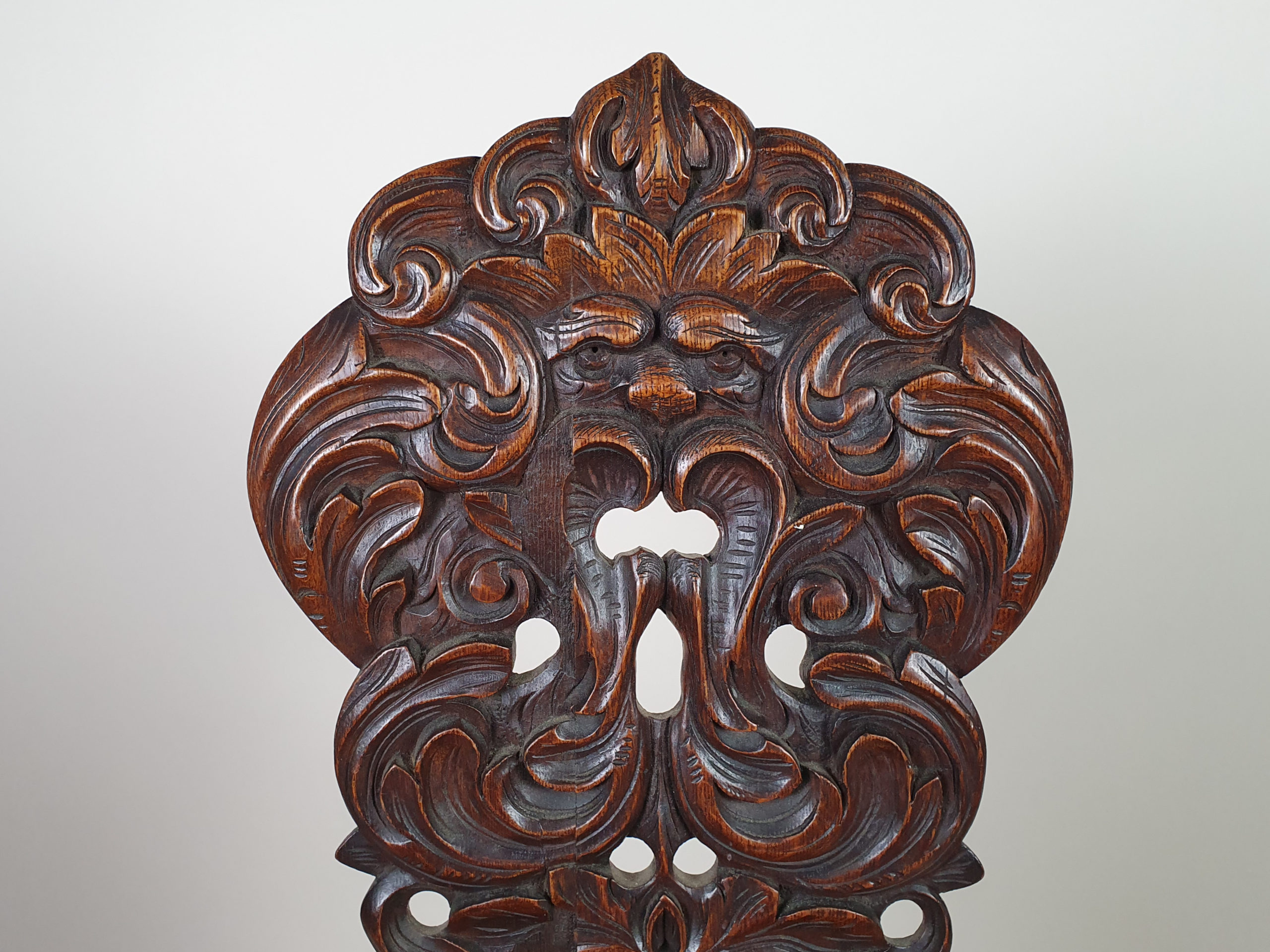 Victorian mahogany carved Green Man Hall Seat