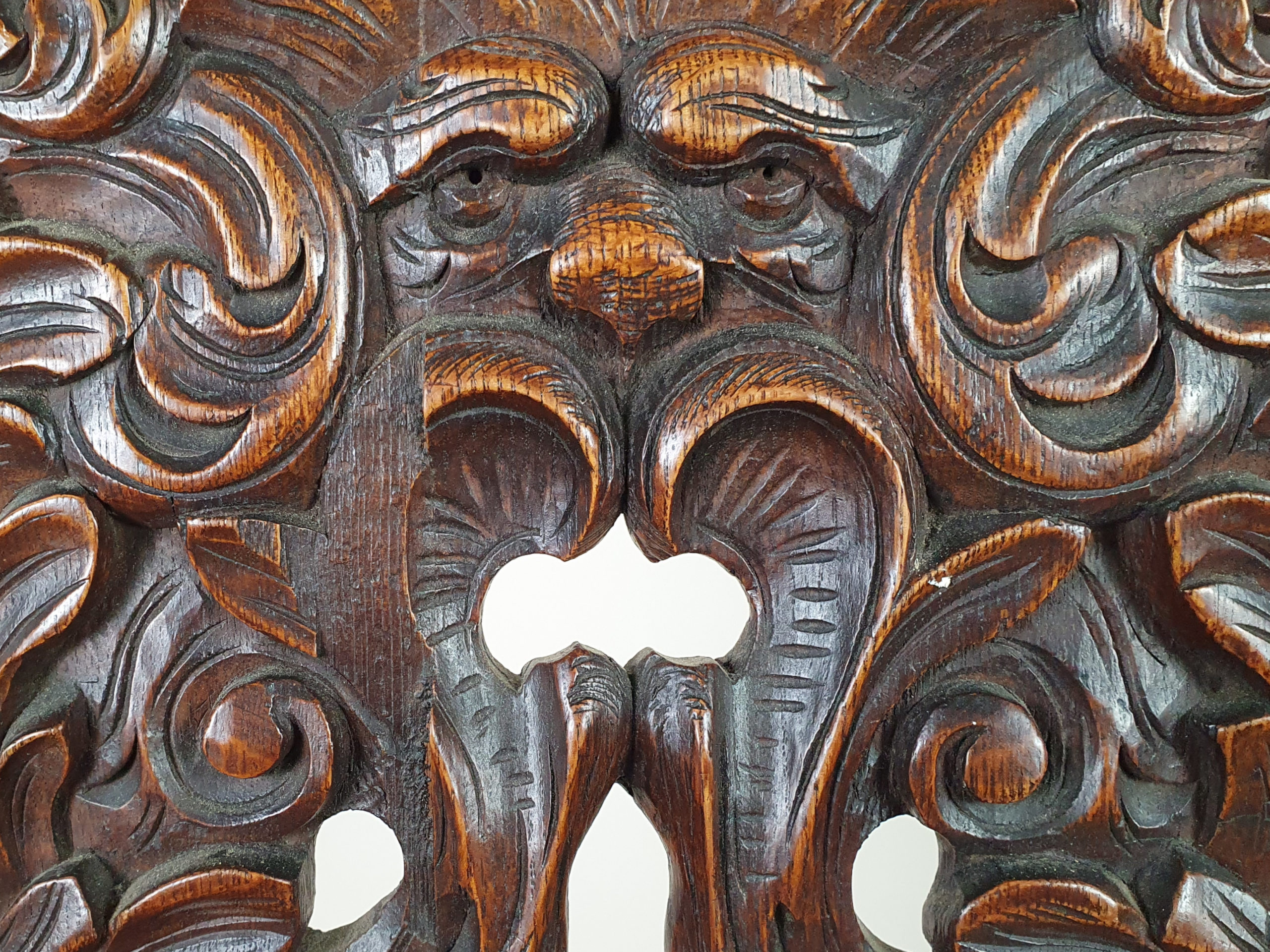 Victorian mahogany carved Green Man Hall Seat