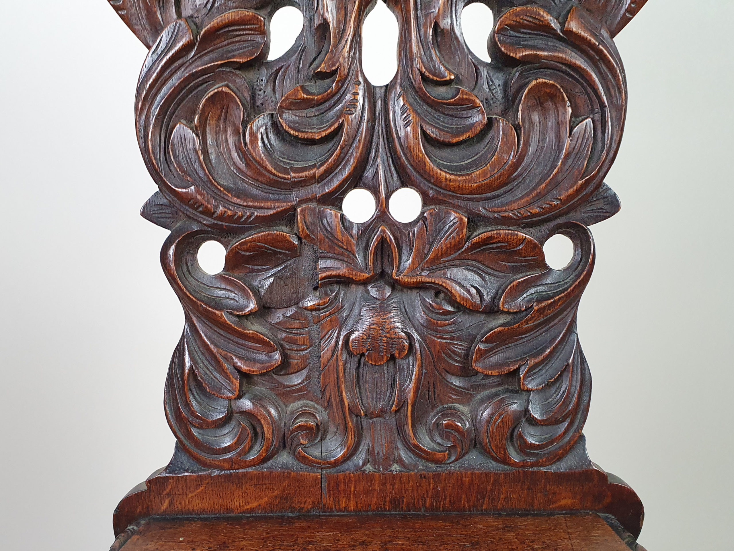 Victorian mahogany carved Green Man Hall Seat