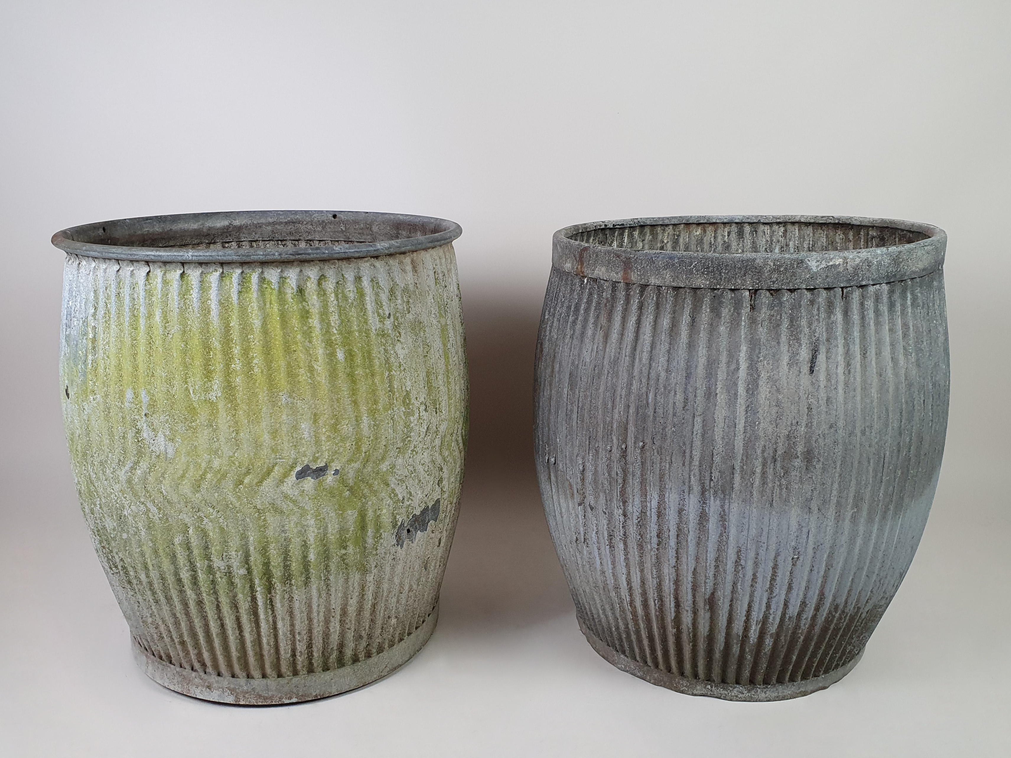 Pair of antique galvanised dolly tub Garden Planters