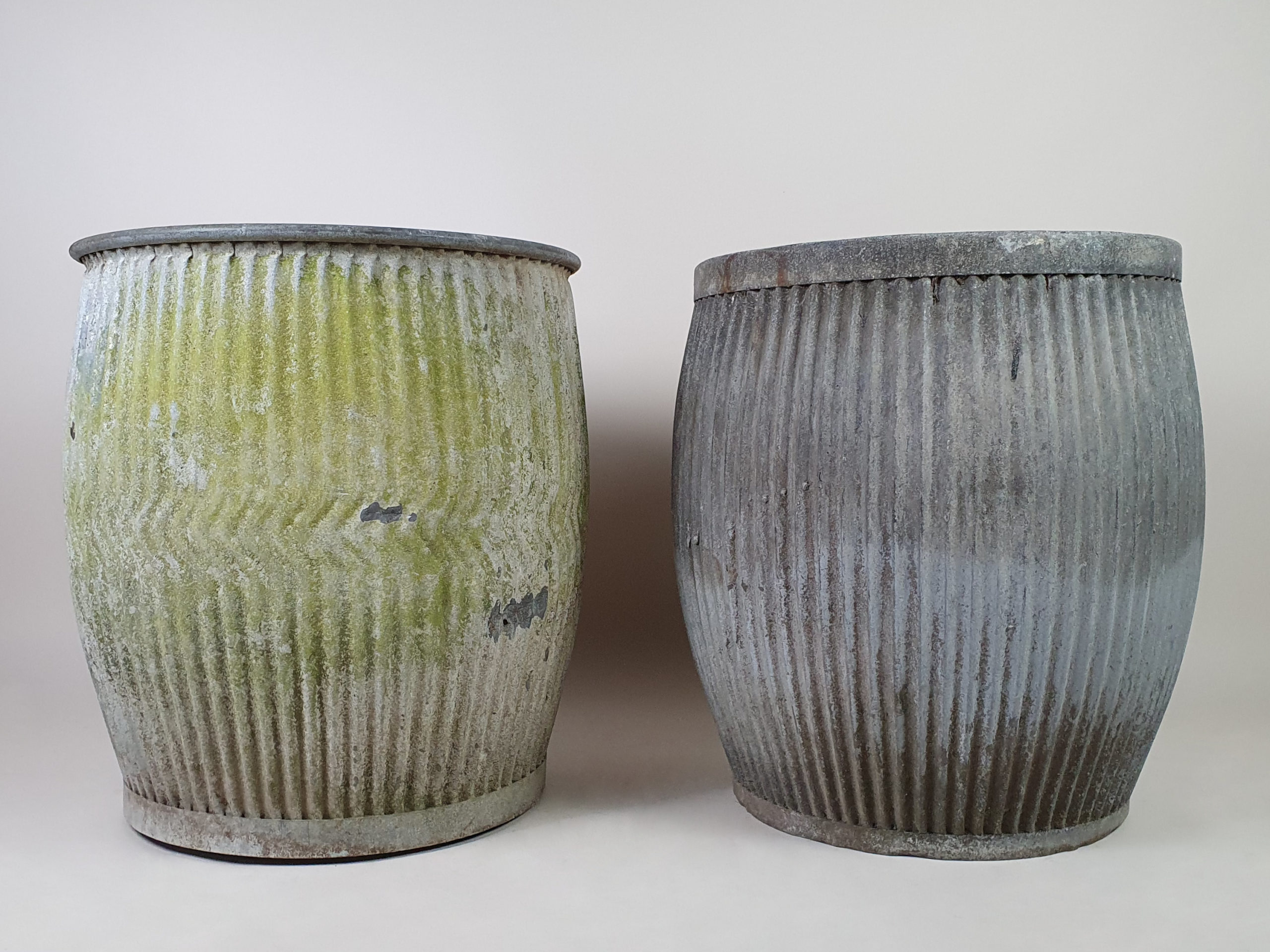 Pair of antique galvanised dolly tub Garden Planters