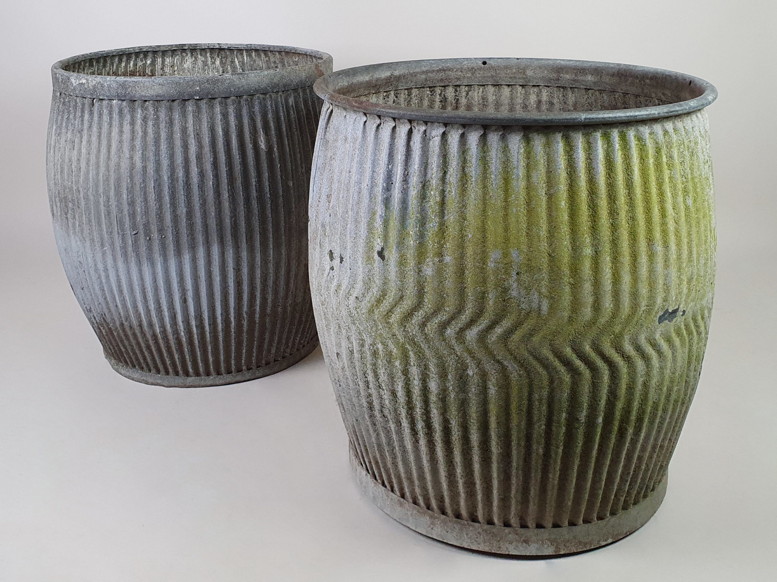Pair of antique galvanised dolly tub Garden Planters
