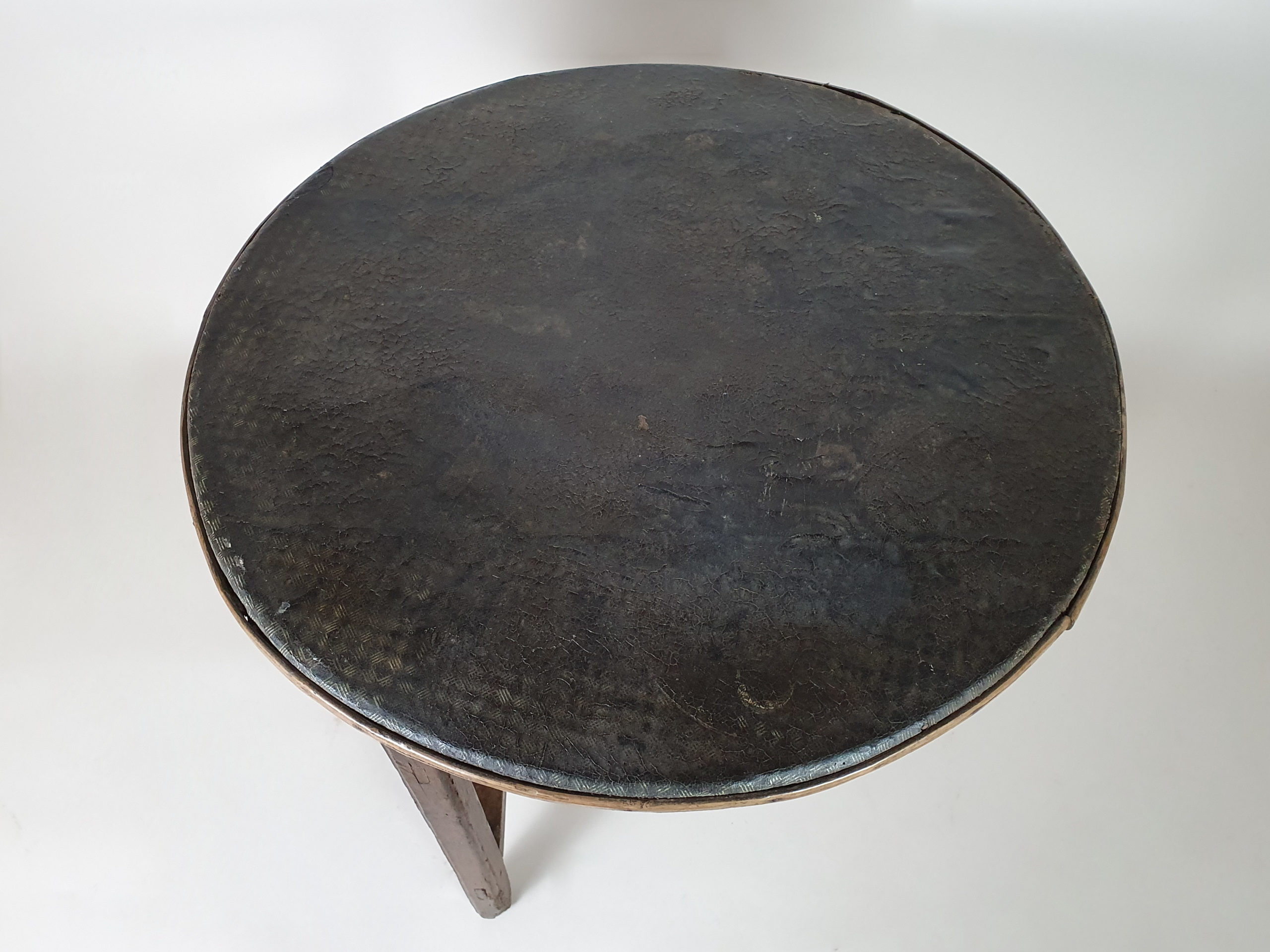 19th century oak tar cloth covered Vendage Table
