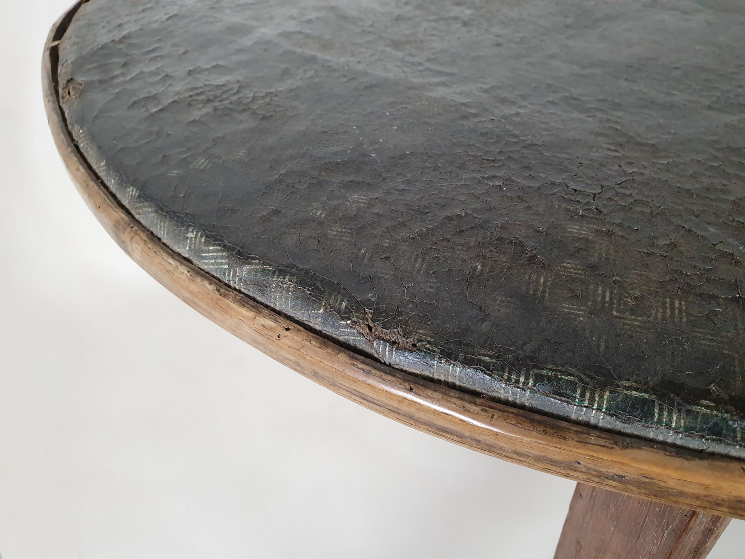 19th century oak tar cloth covered Vendage Table