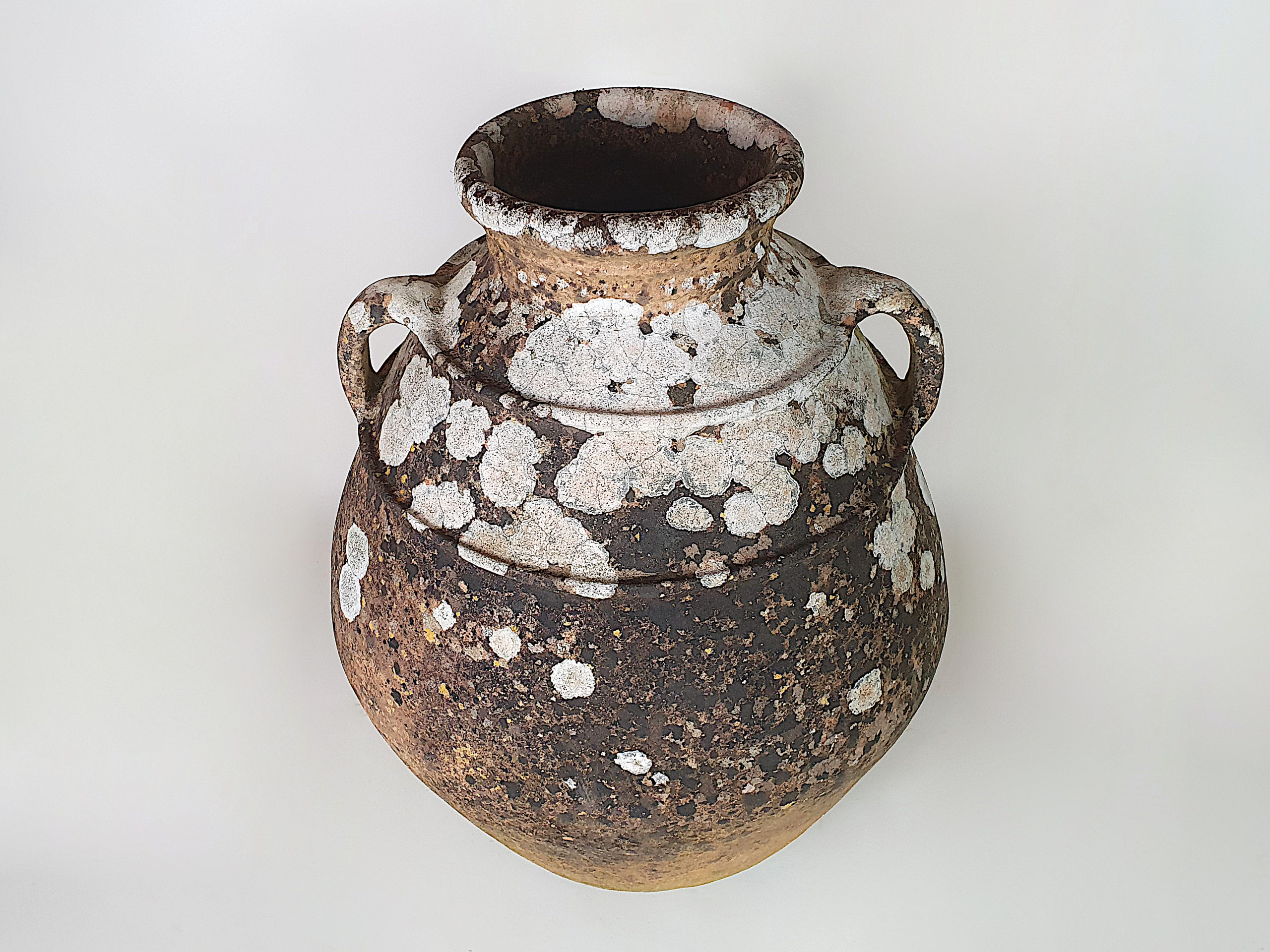 Large terracotta Urn with good covering of moss and lichen