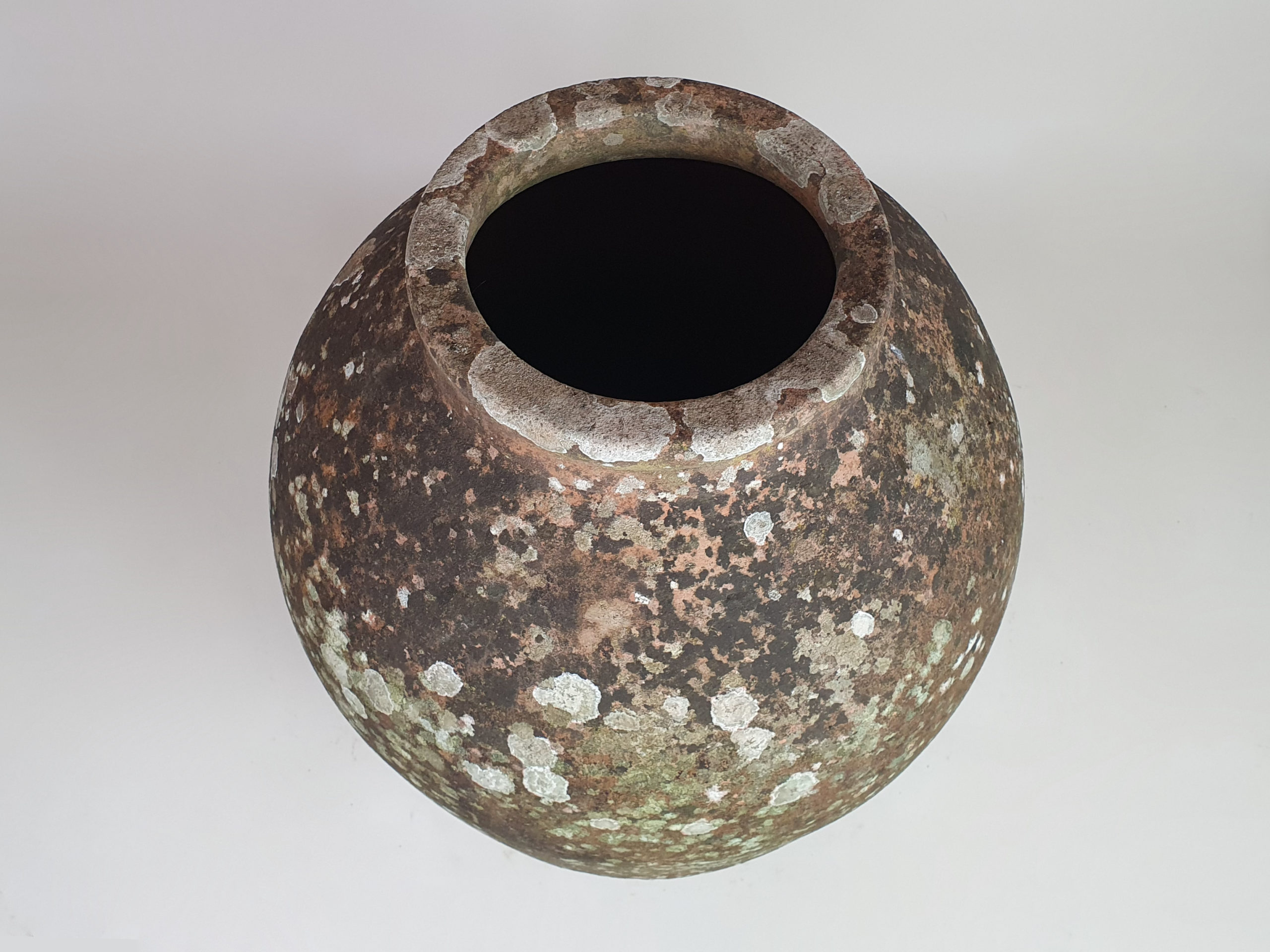 Medium terracotta Urn with good covering of moss and lichen