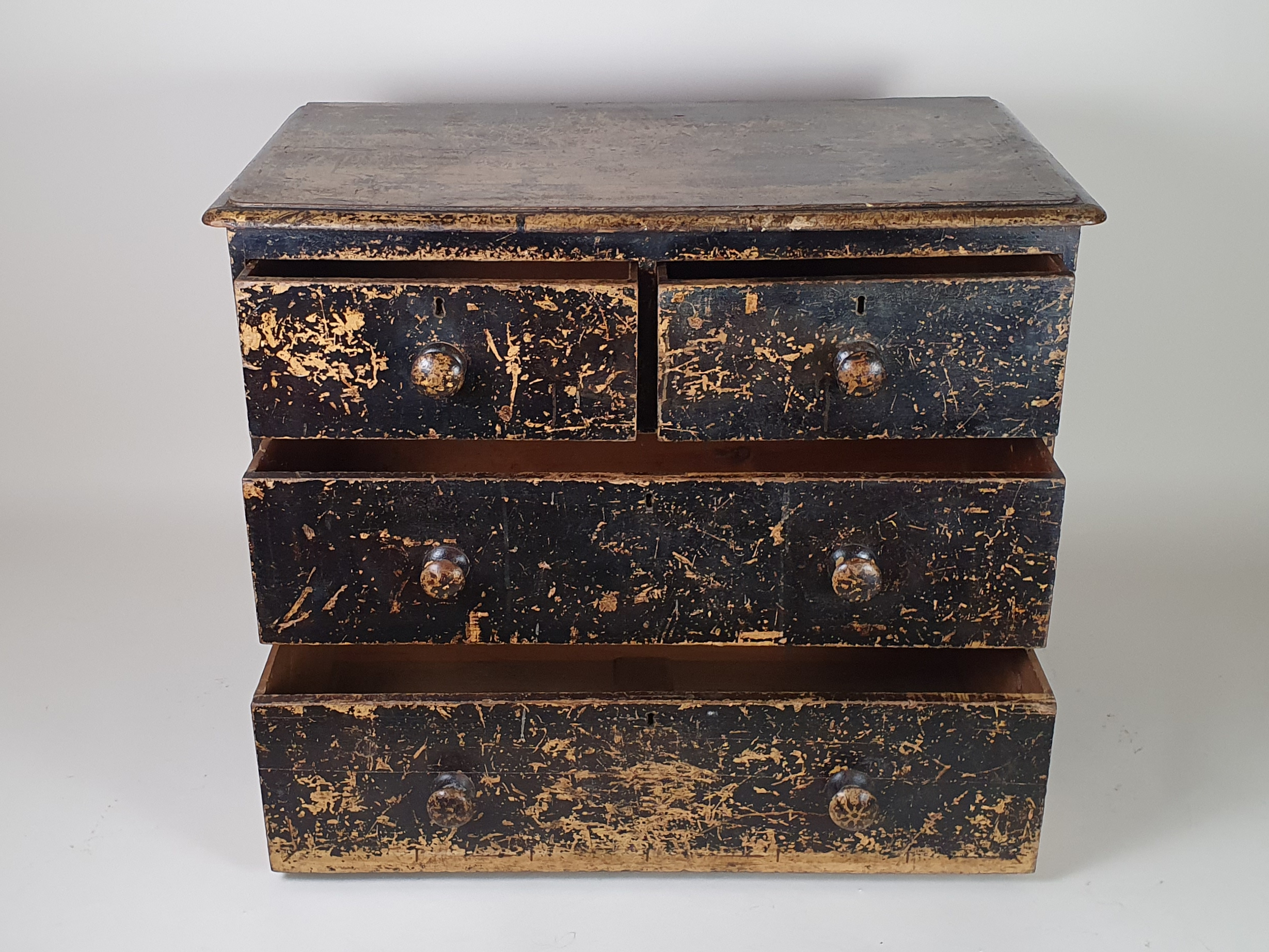 Small Victorian Chest of Drawers with layers of original black paint