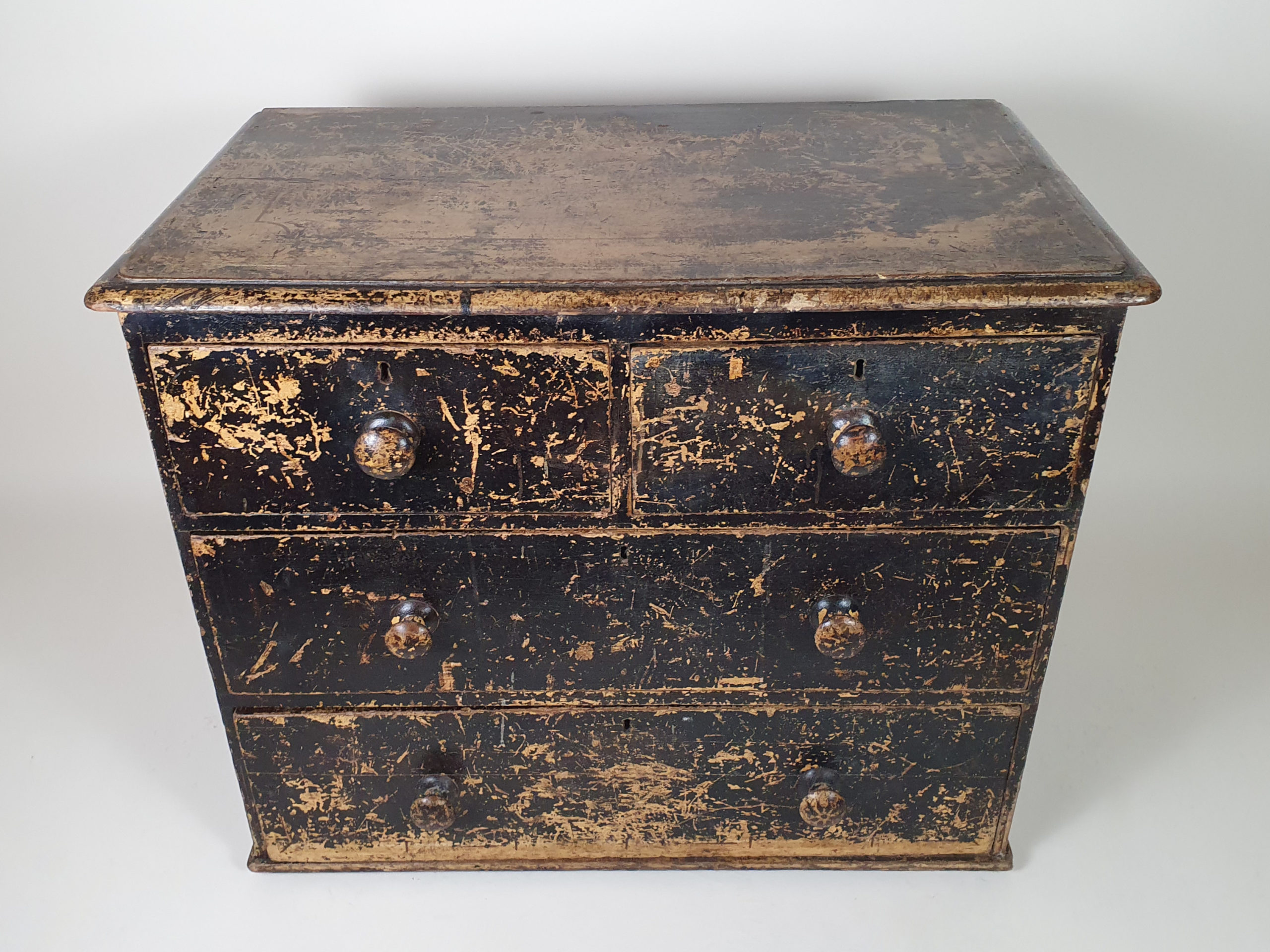 Small Victorian Chest of Drawers with layers of original black paint