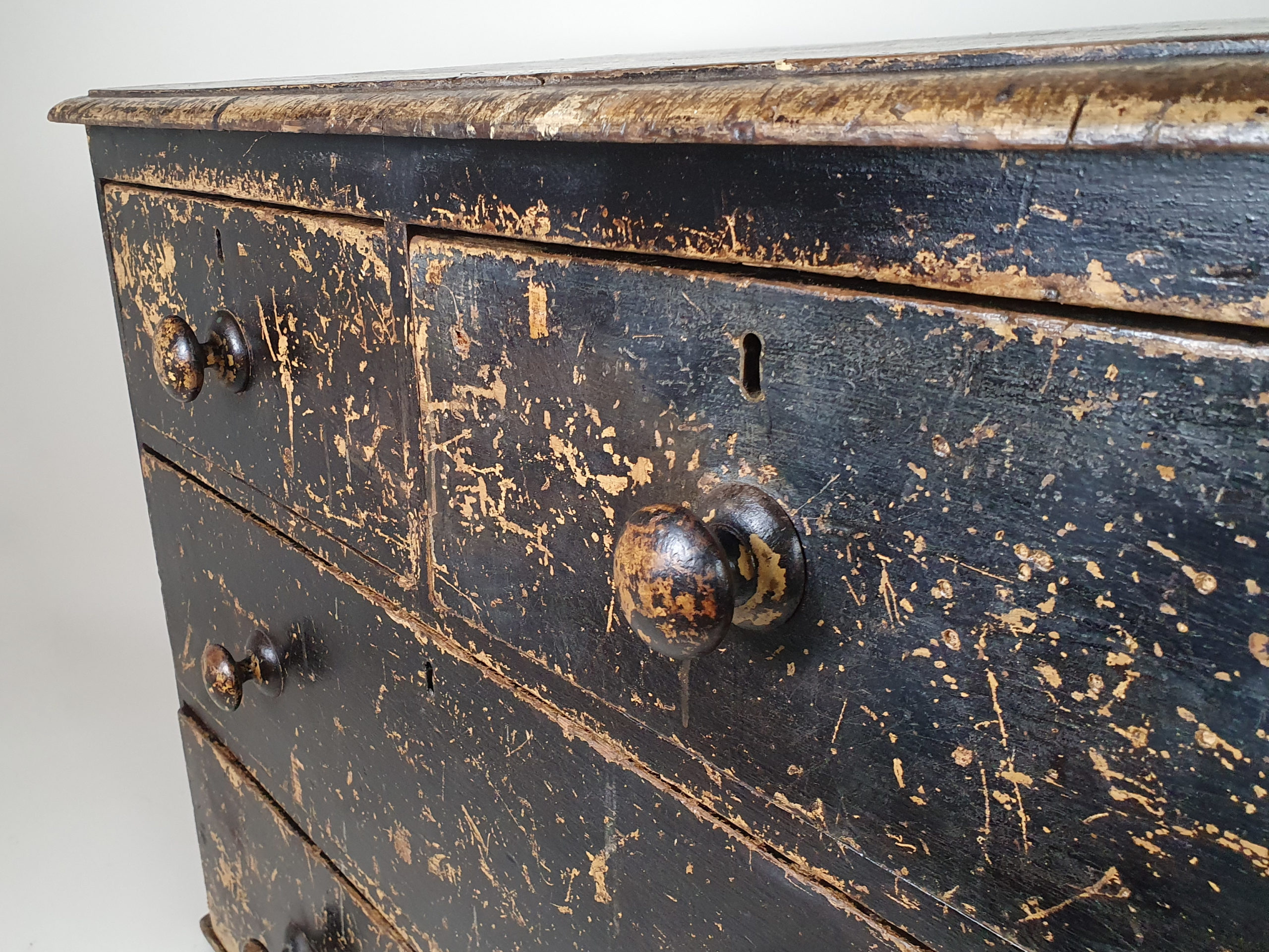 Small Victorian Chest of Drawers with layers of original black paint