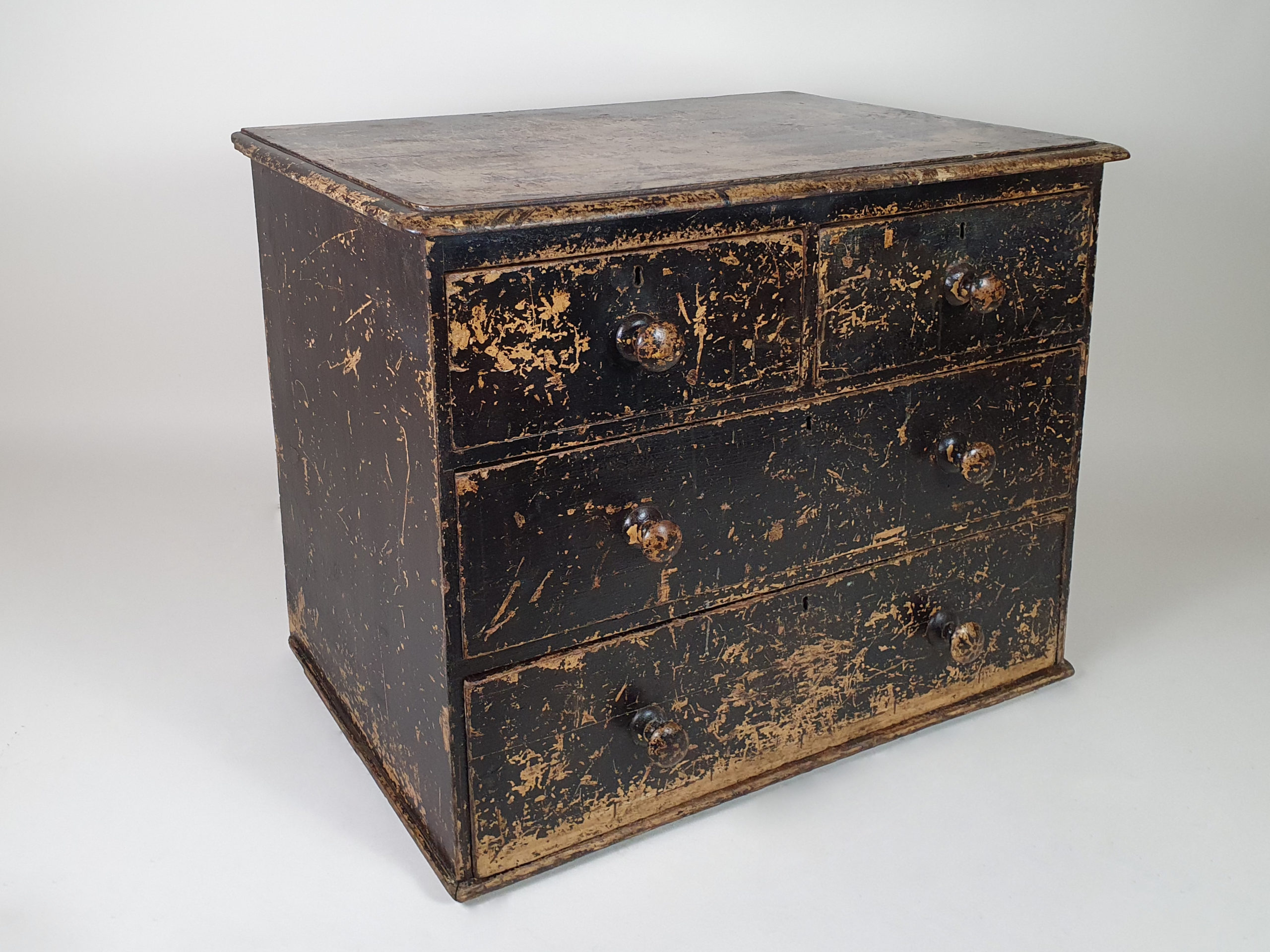 Small Victorian Chest of Drawers with layers of original black paint