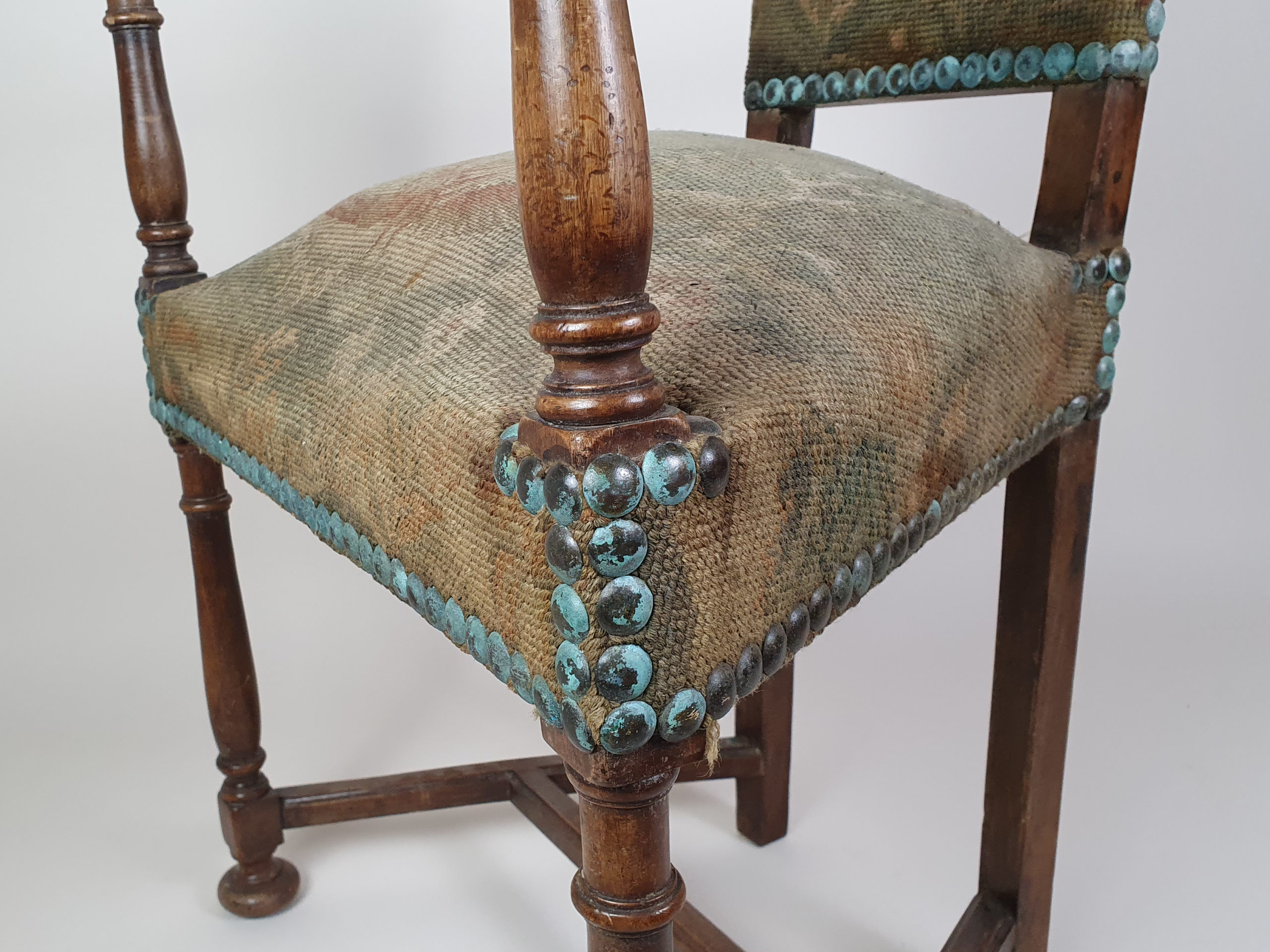 Victorian oak Chair, with earlier tapestry covering