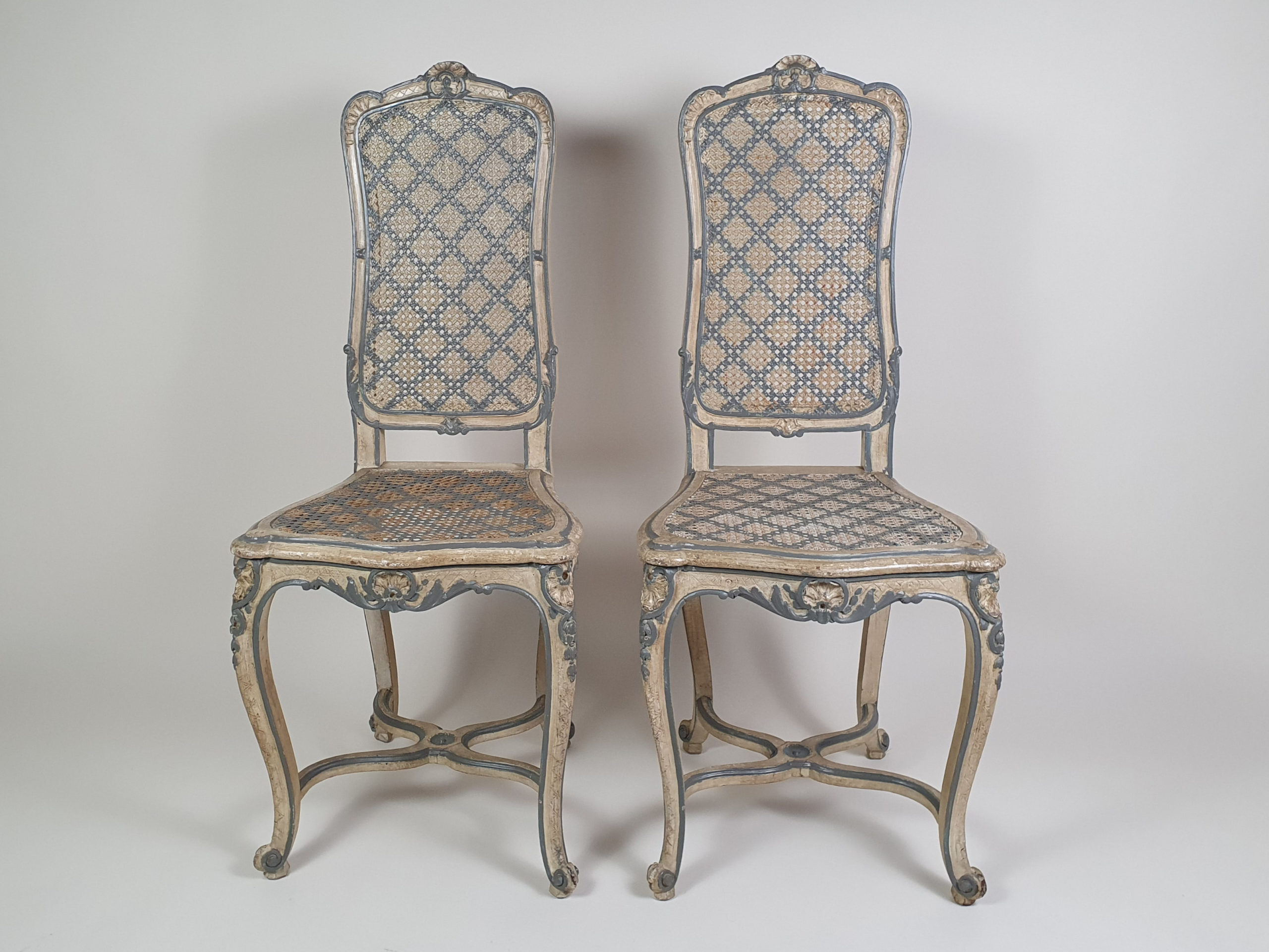 Pair of French caned bergere Chair  with original paint