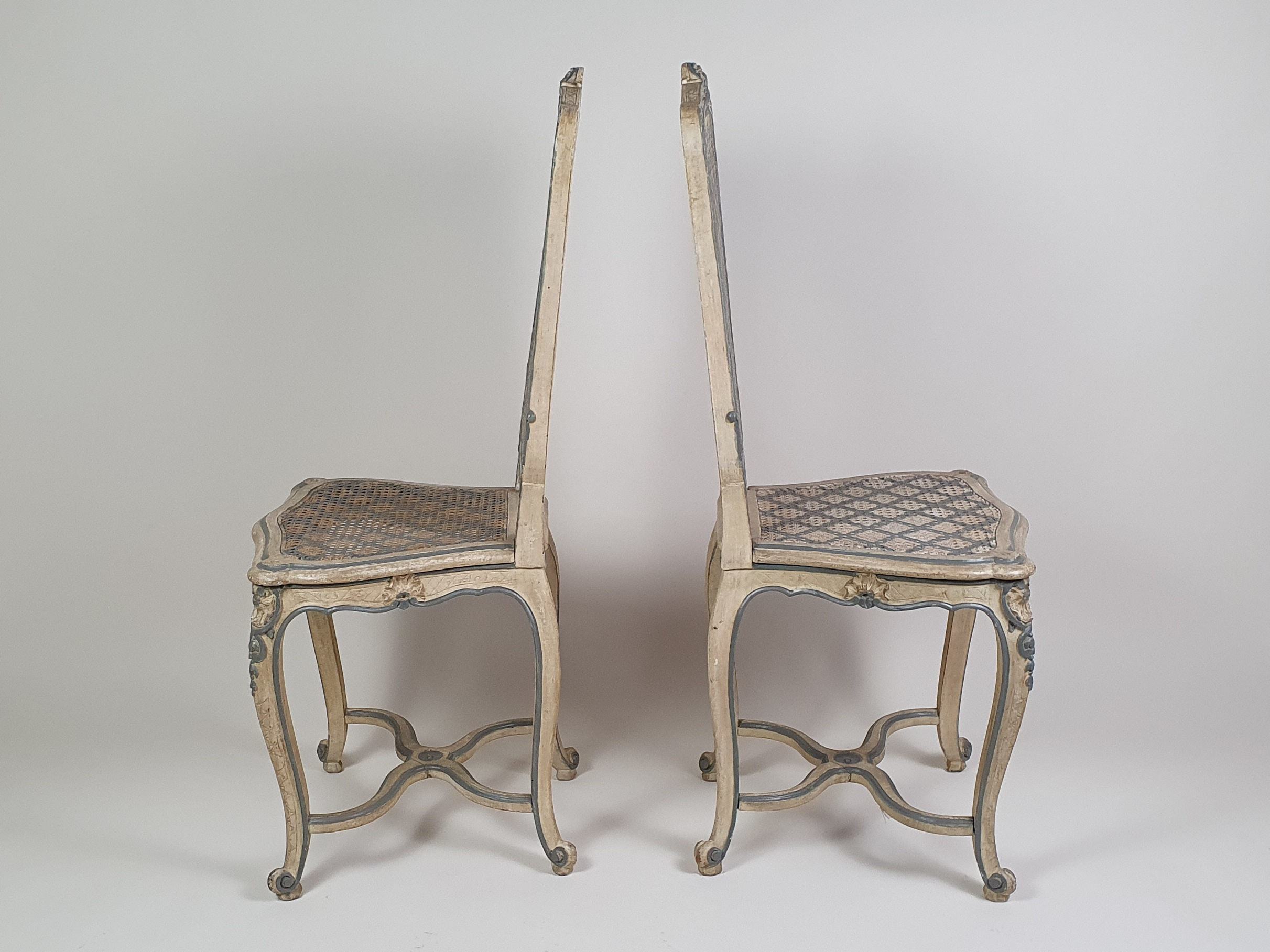 Pair of French caned bergere Chair  with original paint