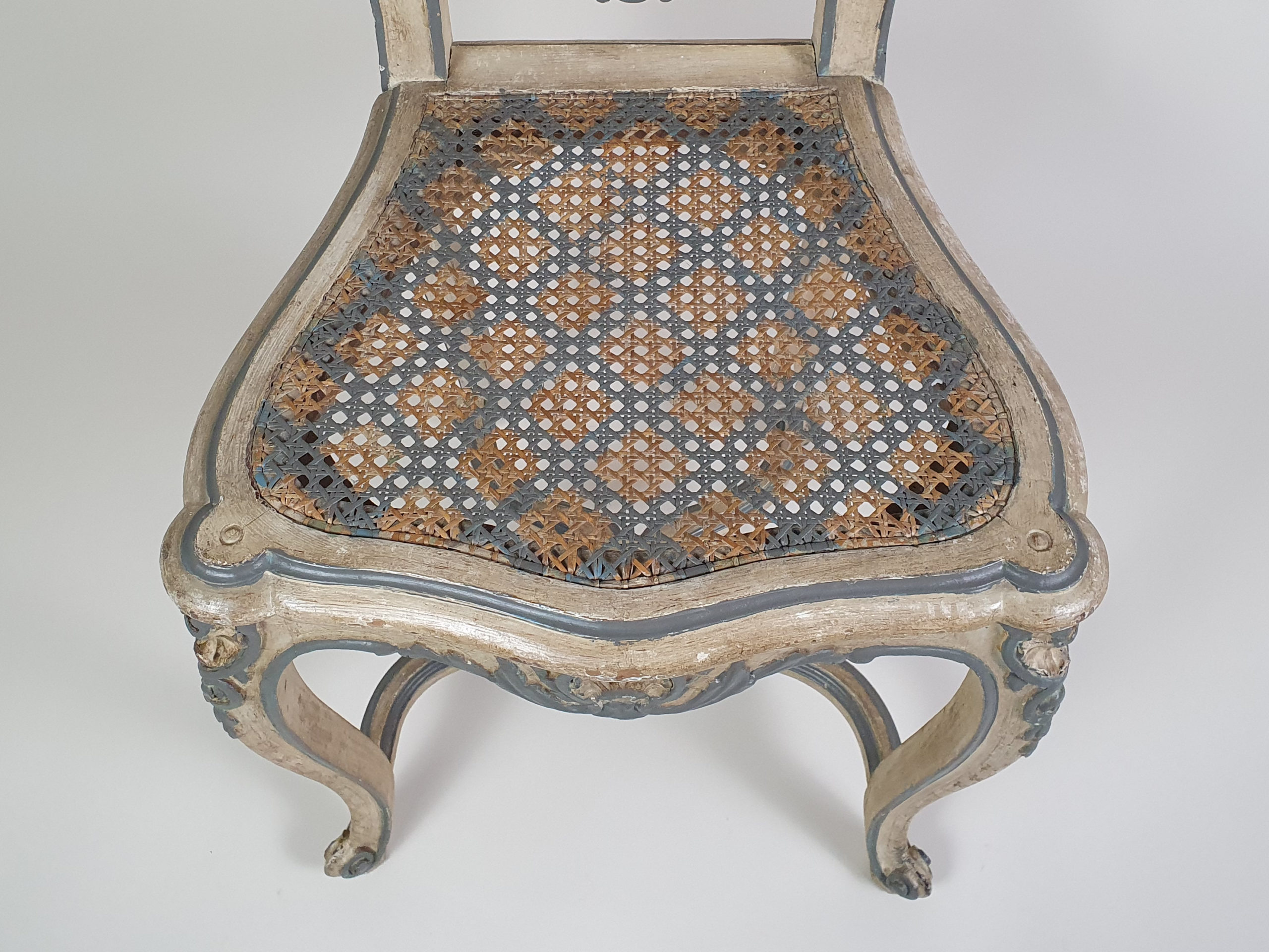 Pair of French caned bergere Chair  with original paint