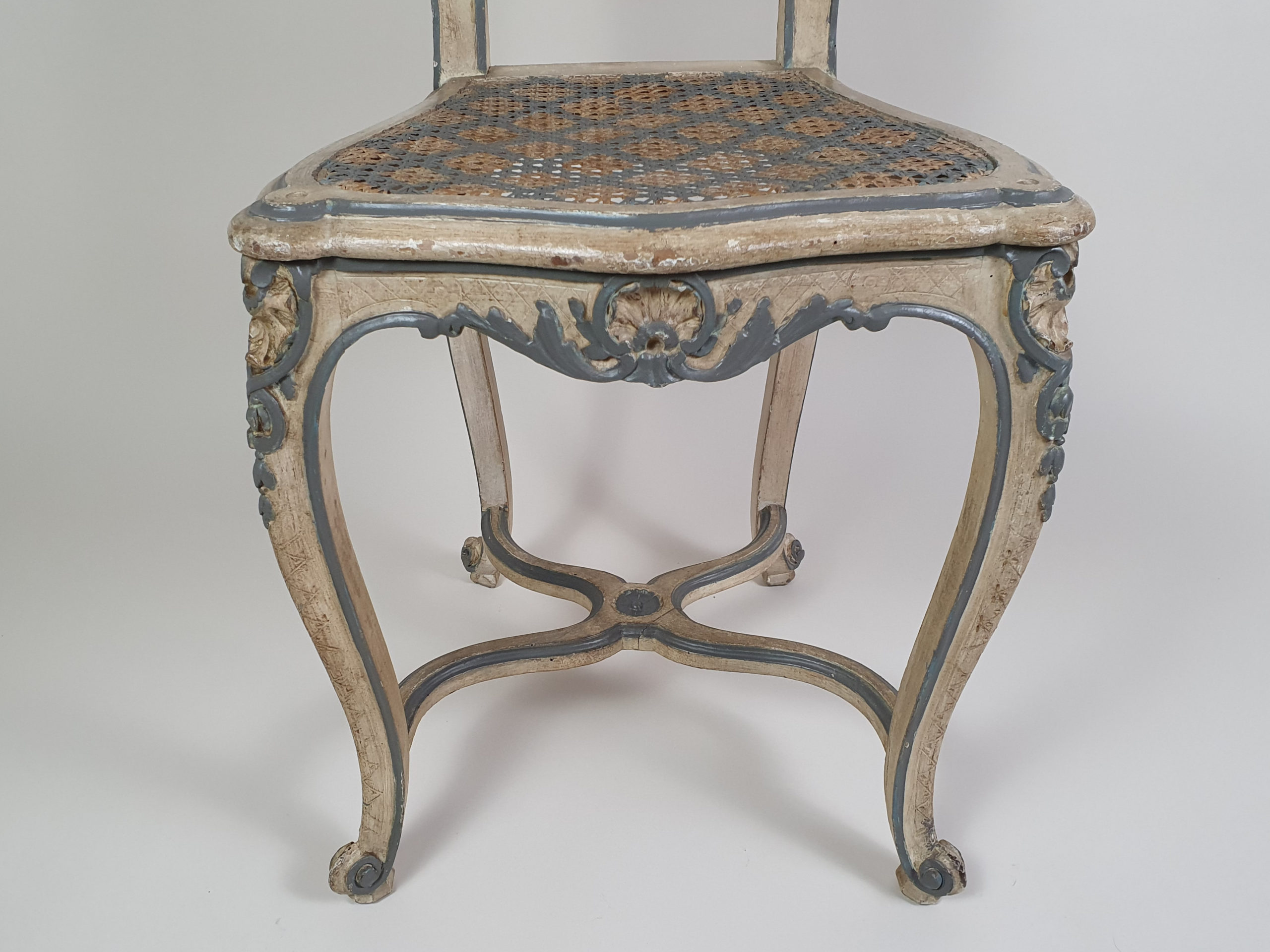 Pair of French caned bergere Chair  with original paint