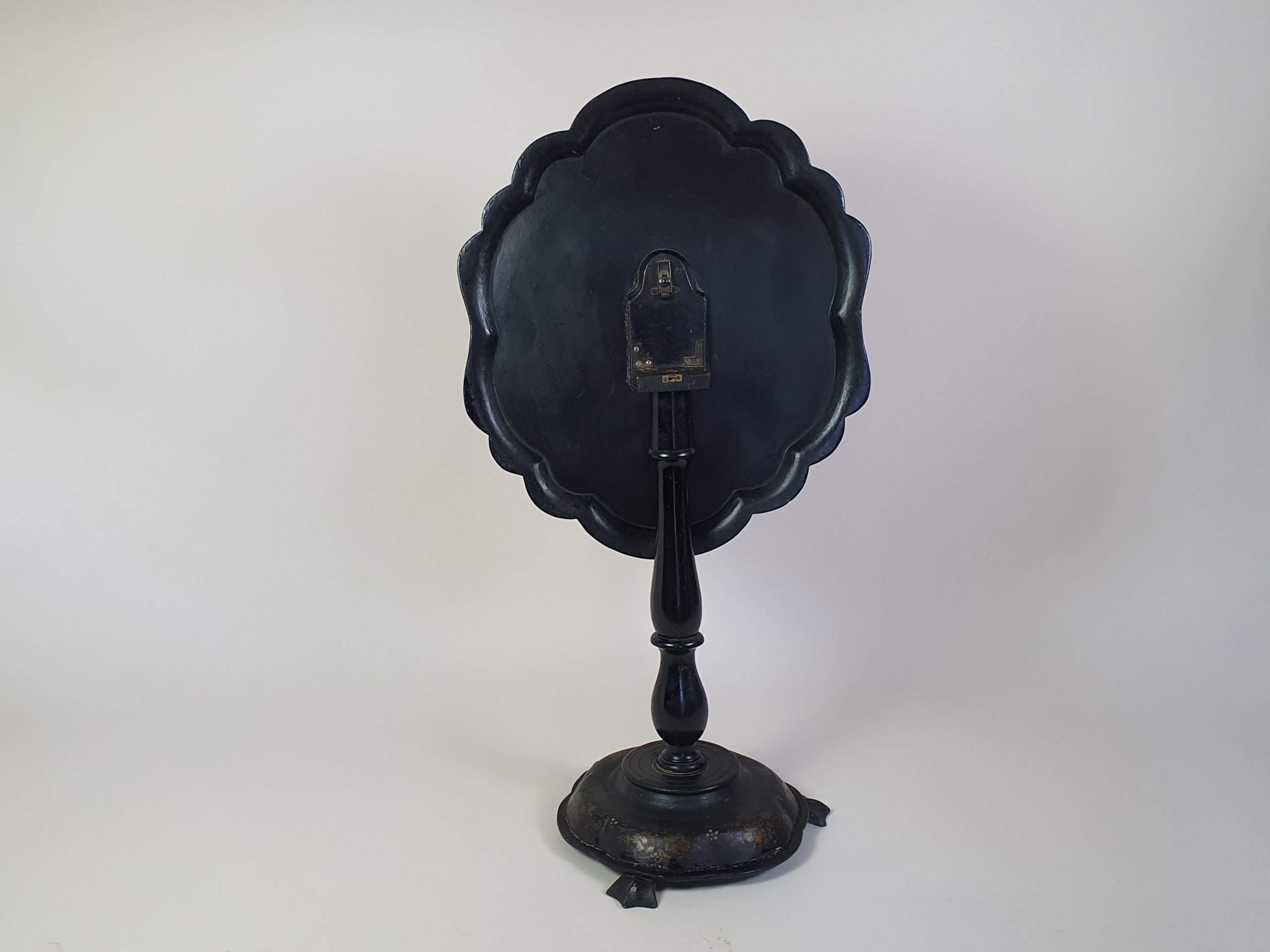 Victorian tilt top papier maché Table with a floral mother of pearl inlay