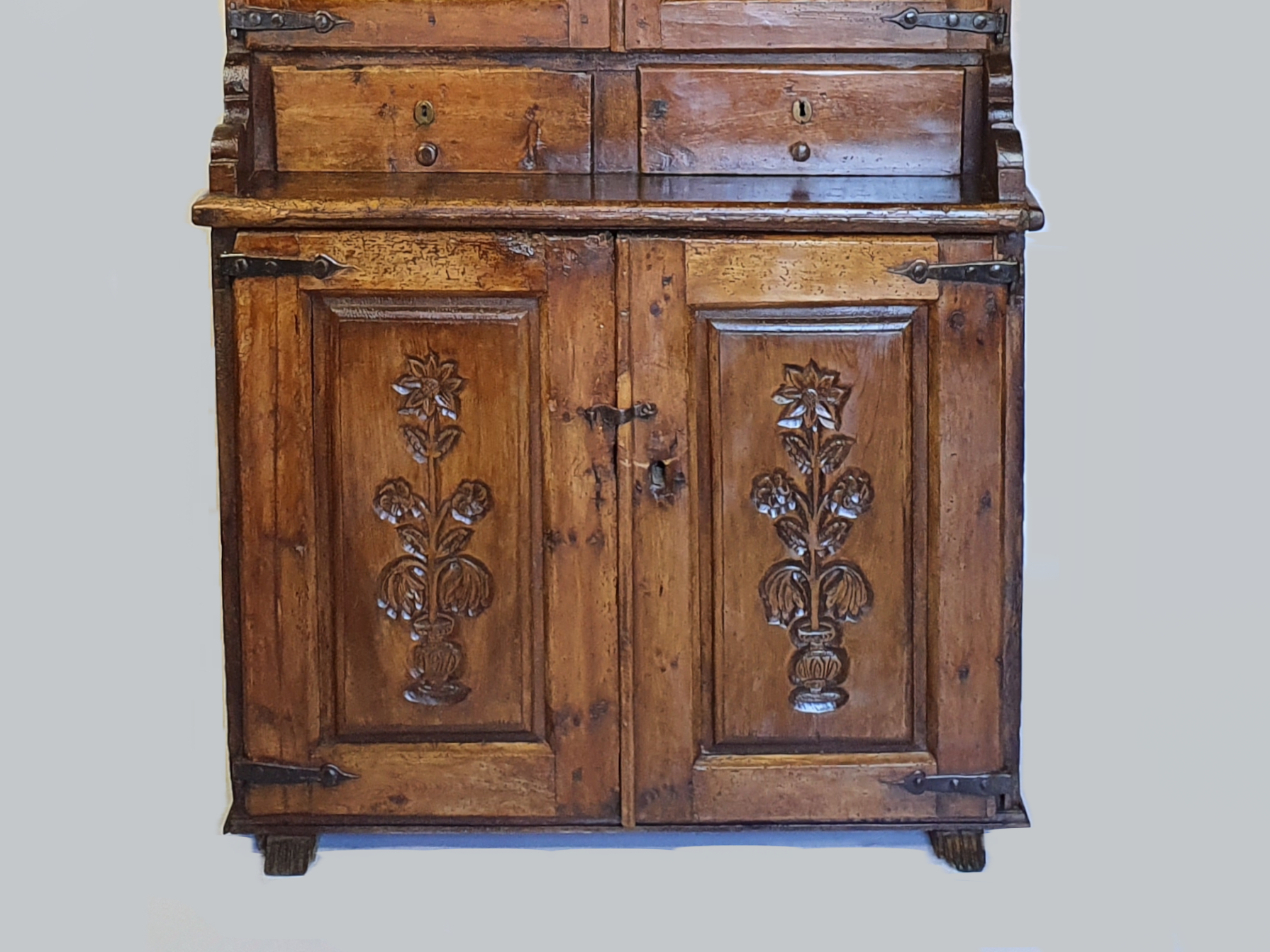 Early 1800s rustic willow and fruitwood French Cupboard