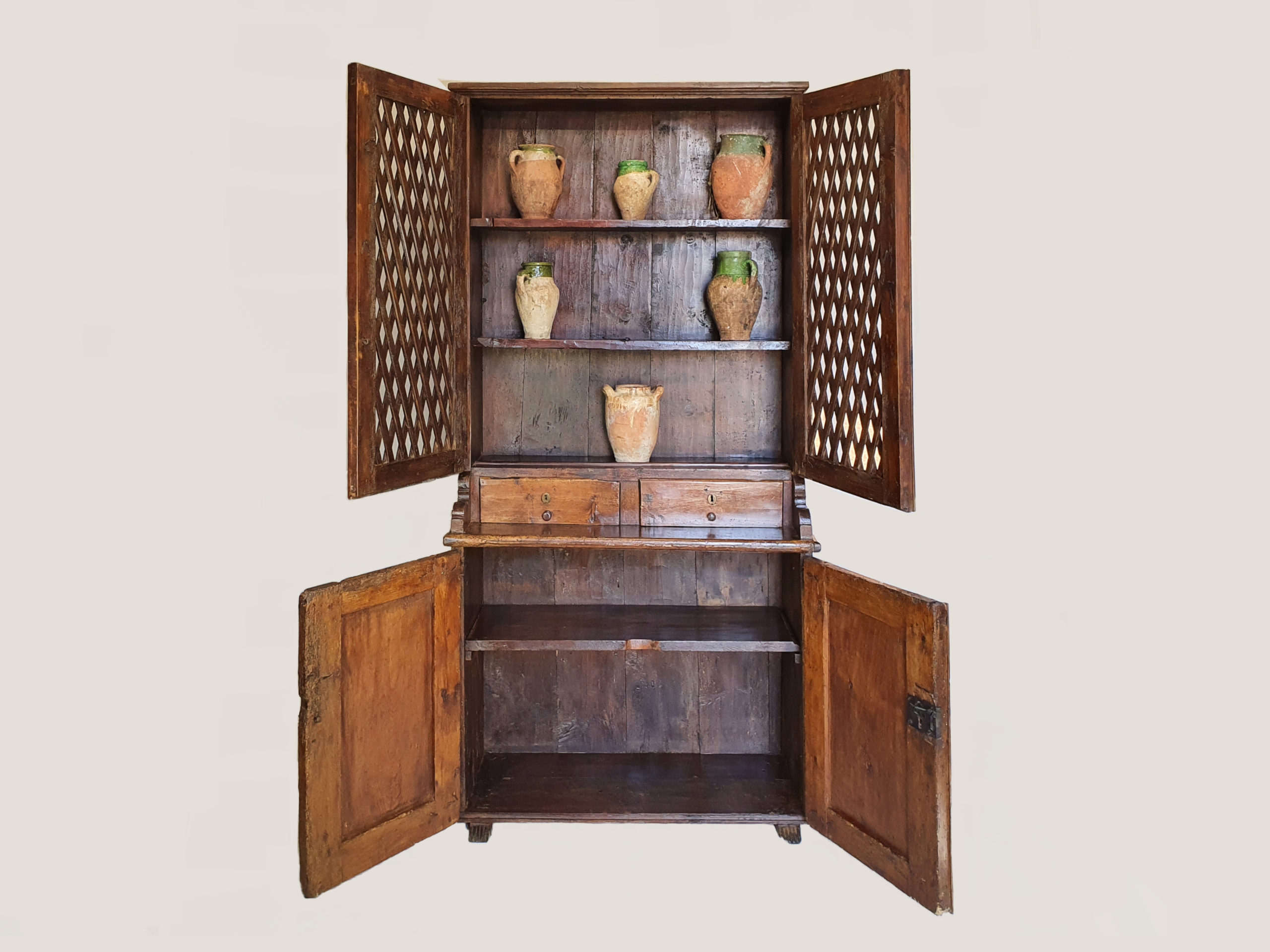 Early 1800s rustic willow and fruitwood French Cupboard