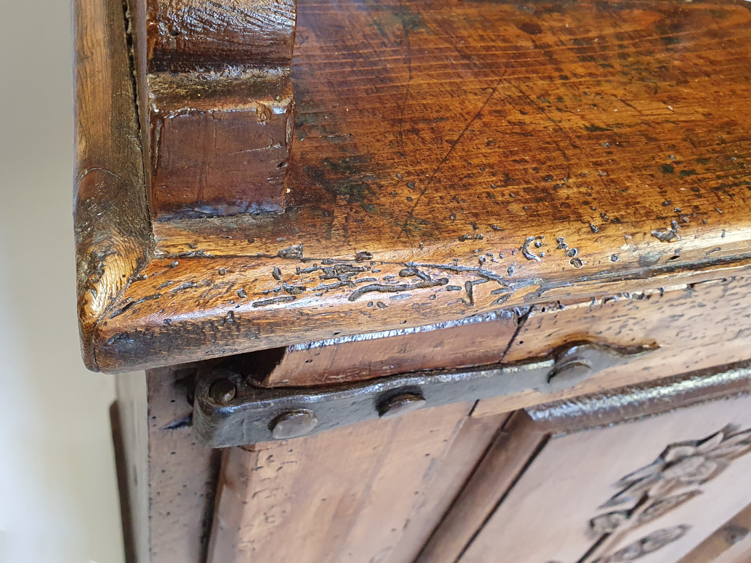 Early 1800s rustic willow and fruitwood French Cupboard