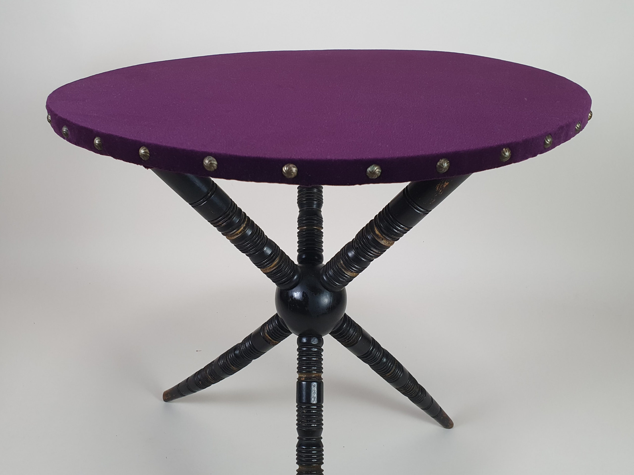 Aesthetic Movement ebonised Gypsy Table in purple velvet