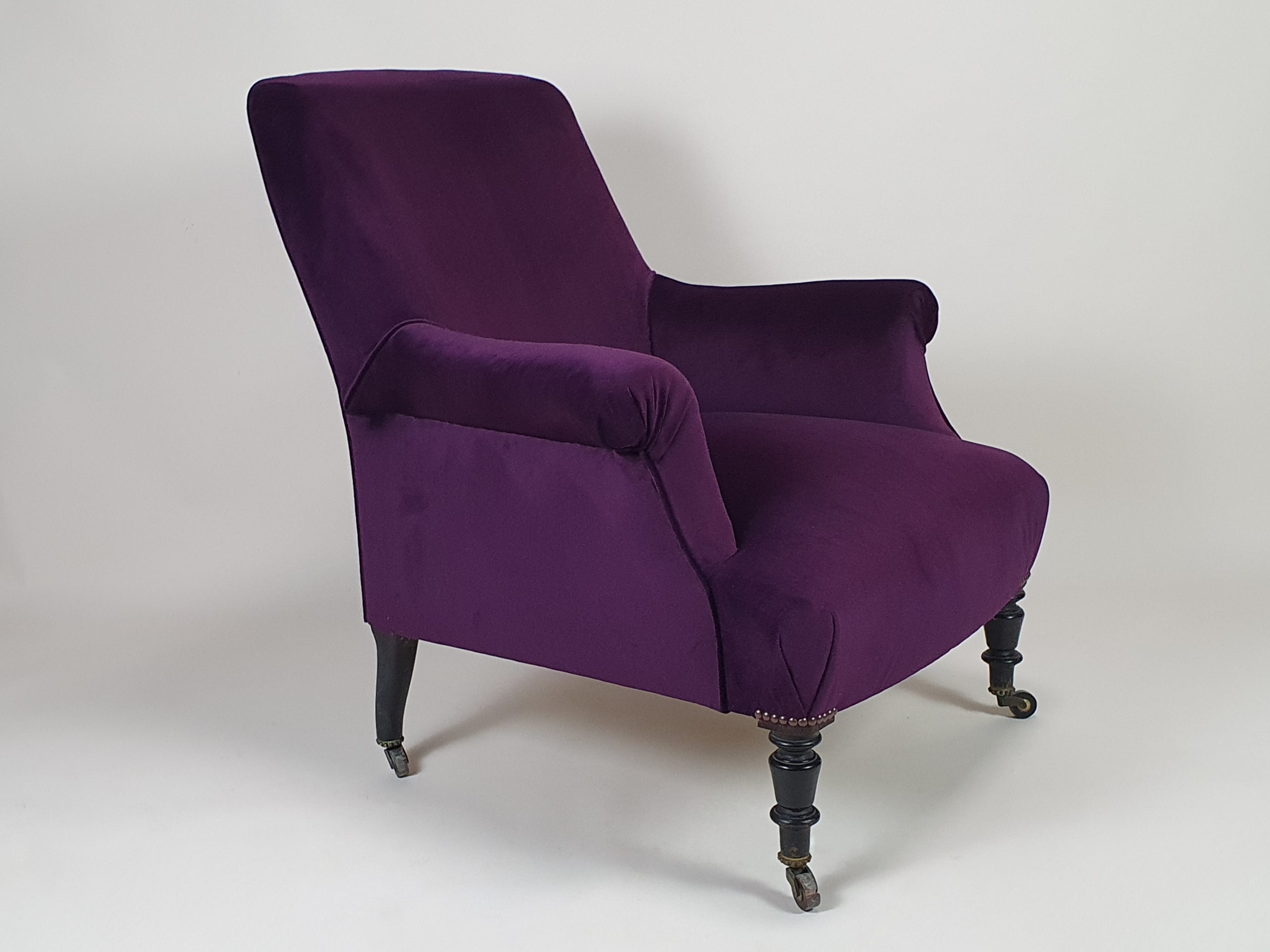 Antique Napoleon III Armchair recovered in Designers Guild purple velvet