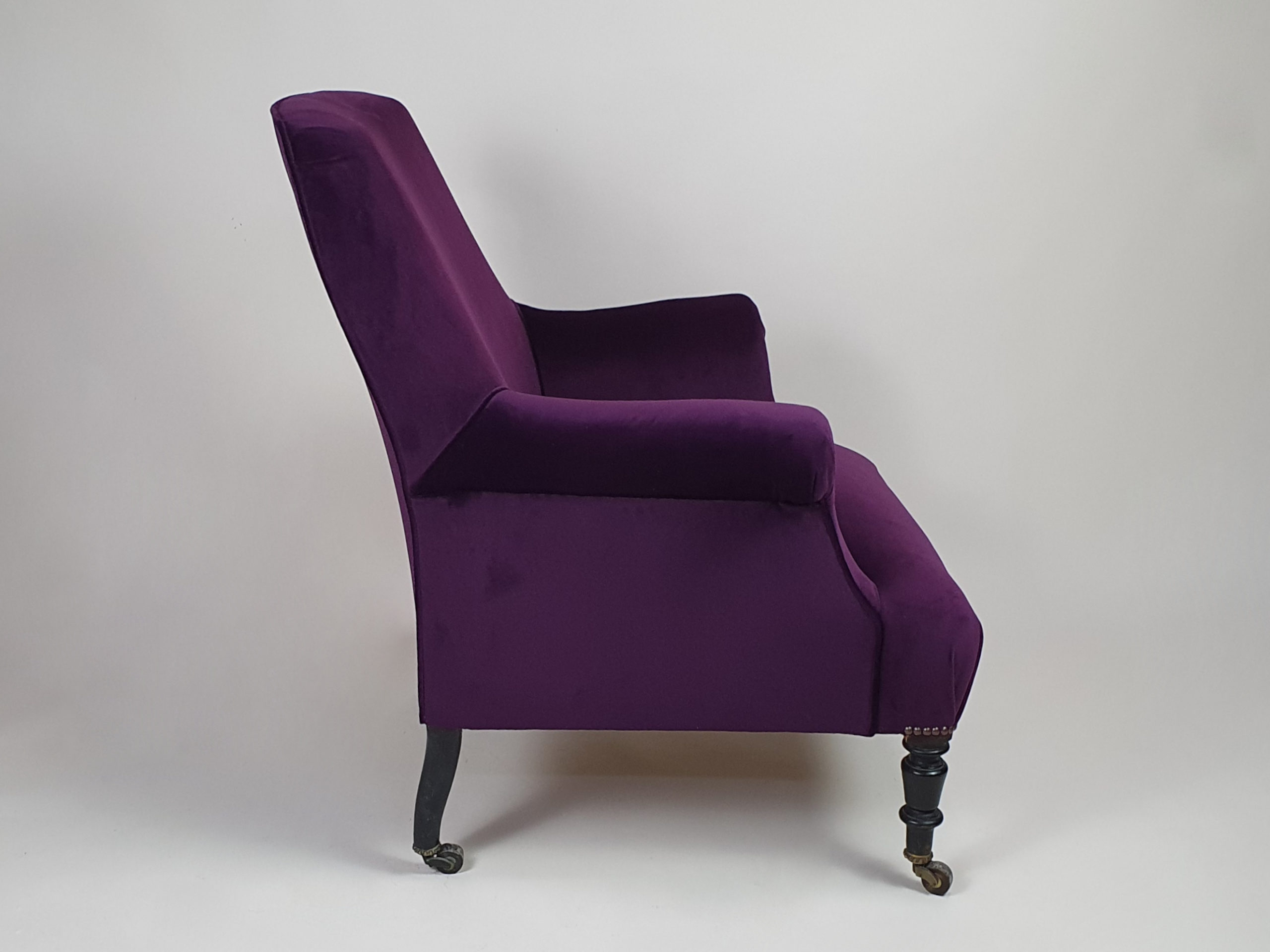 Antique Napoleon III Armchair recovered in Designers Guild purple velvet