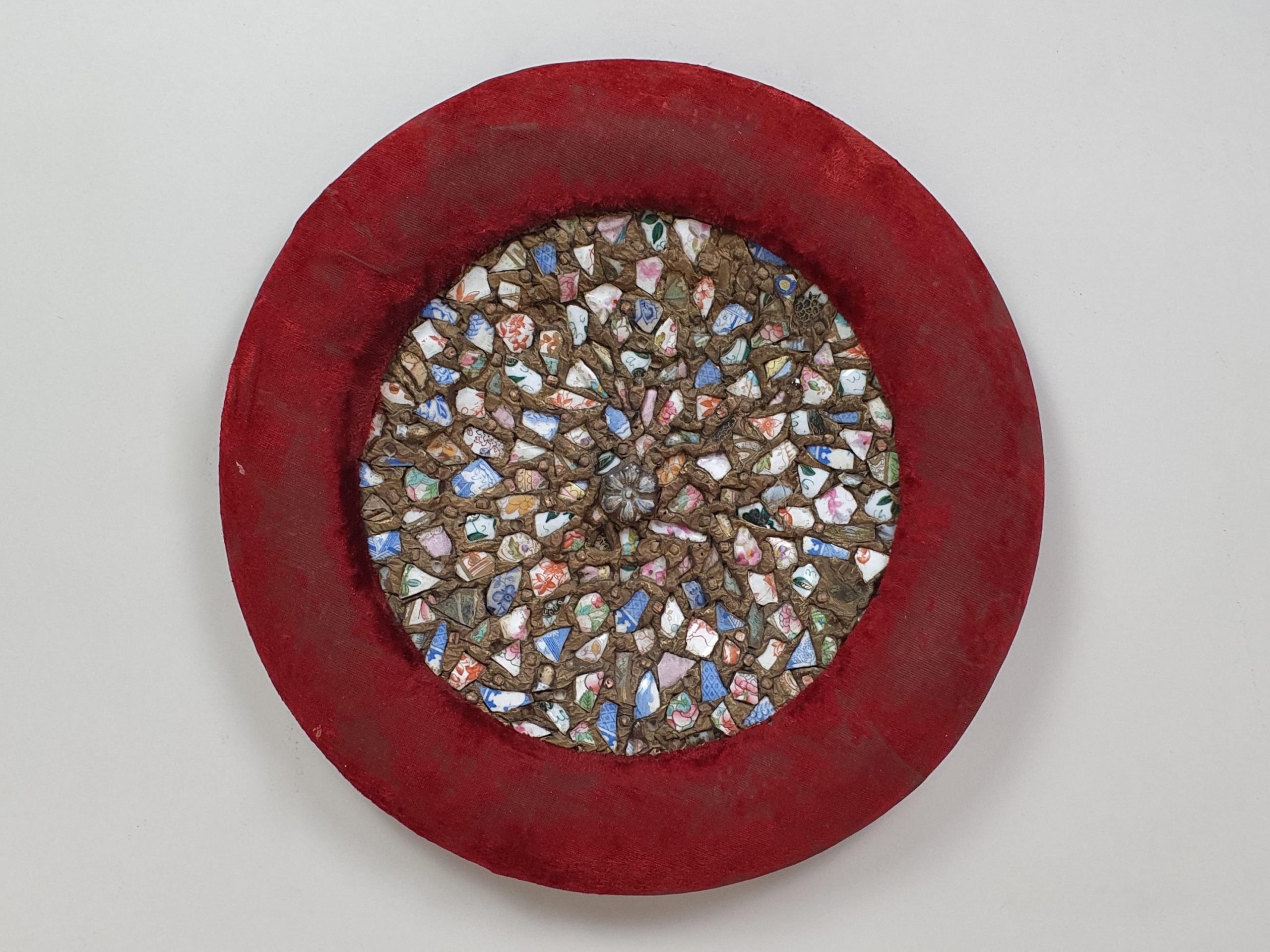 Pair of French Pique Assiettes, broken tile mosaic Plates