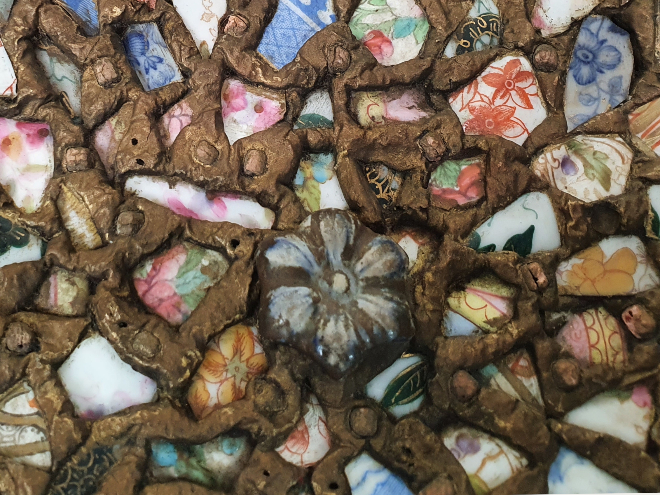 Pair of French Pique Assiettes, broken tile mosaic Plates