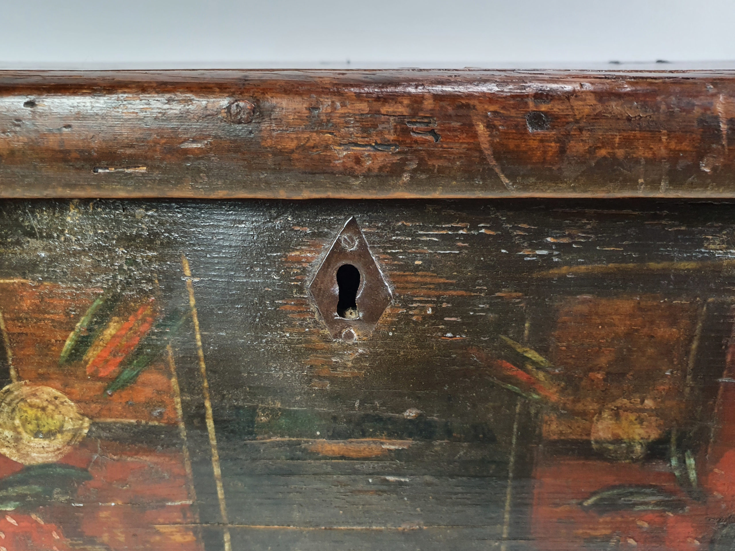 Normandy coffer with folk art design and original paint