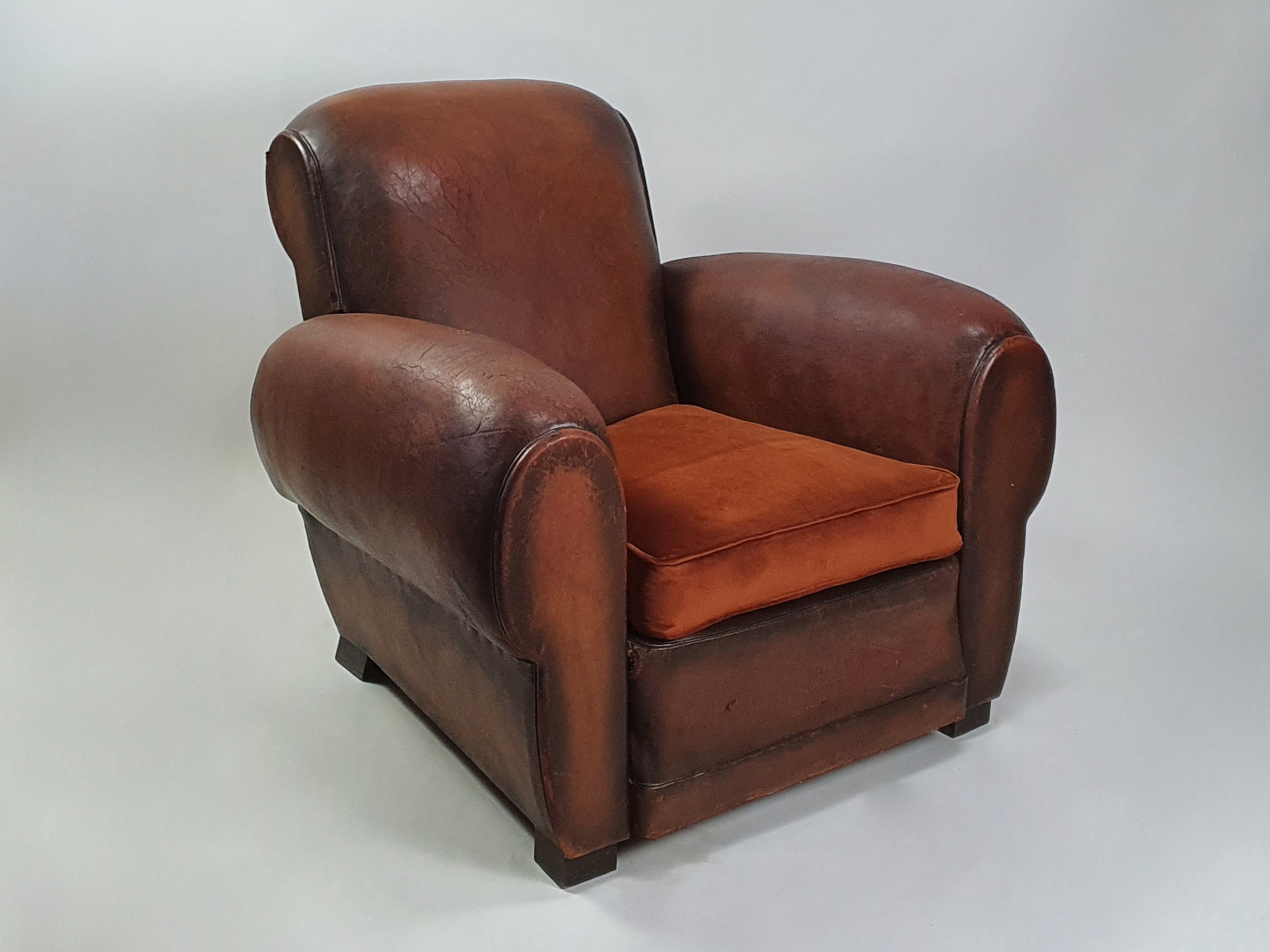 Large French leather Club Chair