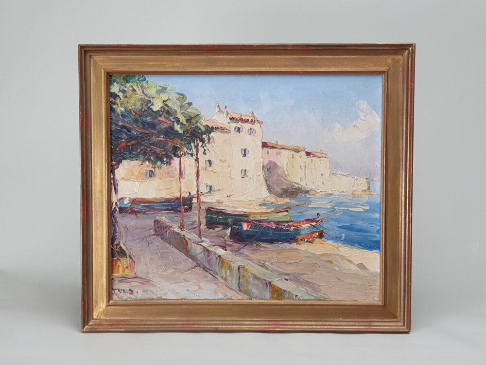 Landscape mid century oil Painting - a Mediterranean Scene