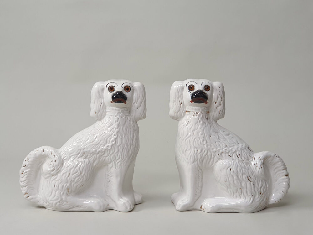 Pair of antique ceramic Victorian Staffordshire Spaniel Dogs