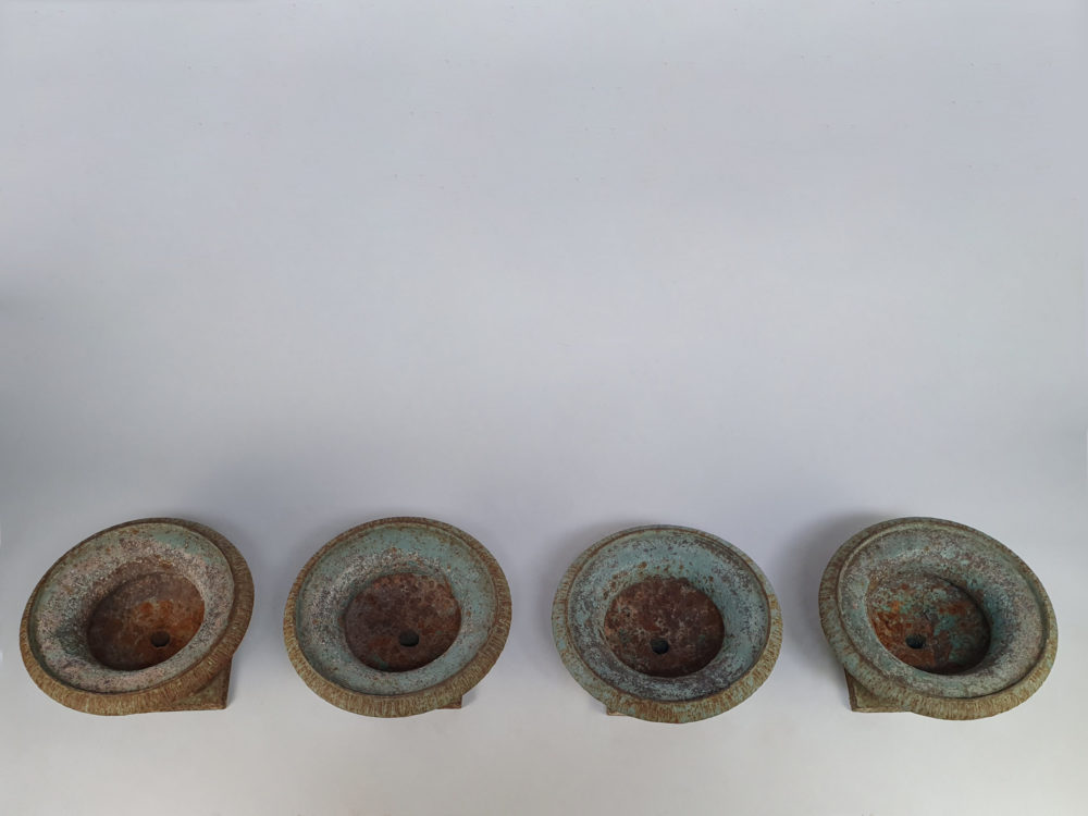 Exceptional run of four Georgian tazza Urns, with original duck egg blue paint