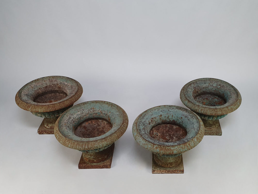 Exceptional run of four Georgian tazza Urns, with original duck egg blue paint