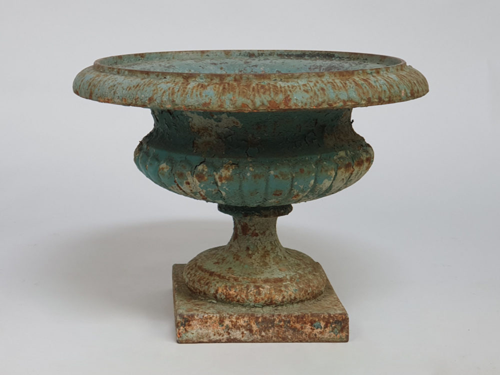 Exceptional run of four Georgian tazza Urns, with original duck egg blue paint