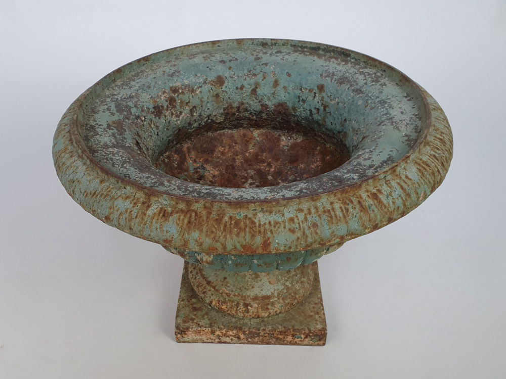 Exceptional run of four Georgian tazza Urns, with original duck egg blue paint