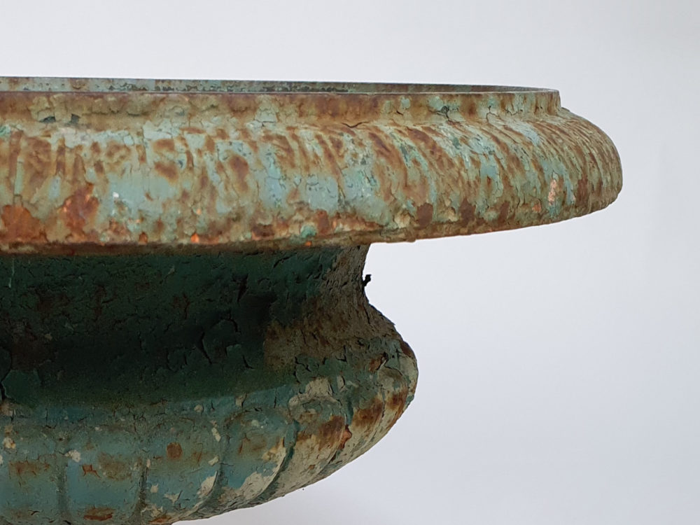 Exceptional run of four Georgian tazza Urns, with original duck egg blue paint