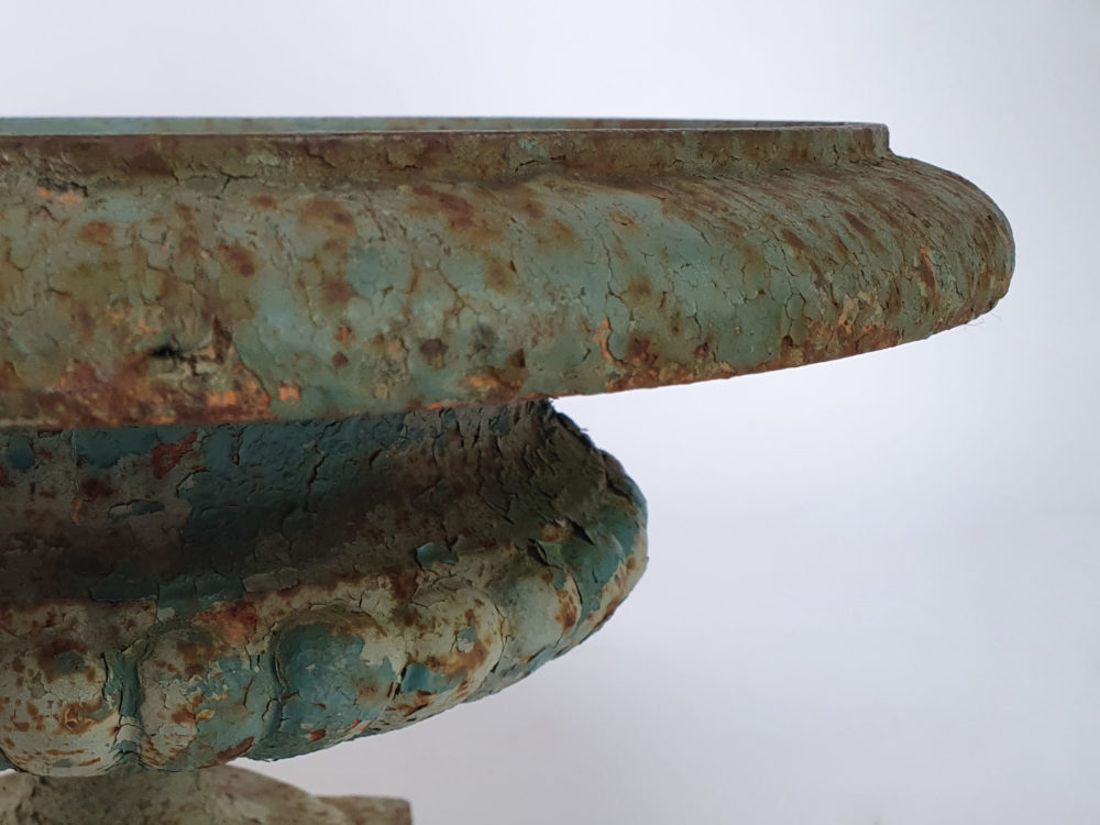 Exceptional run of four Georgian tazza Urns, with original duck egg blue paint