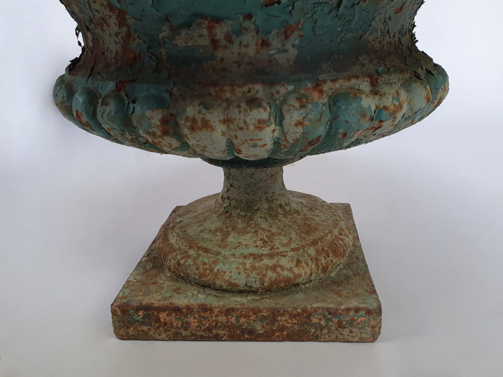 Exceptional run of four Georgian tazza Urns, with original duck egg blue paint