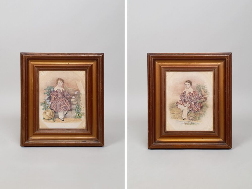 A pair of 18th century antique paintings - A young Boy and his Sister