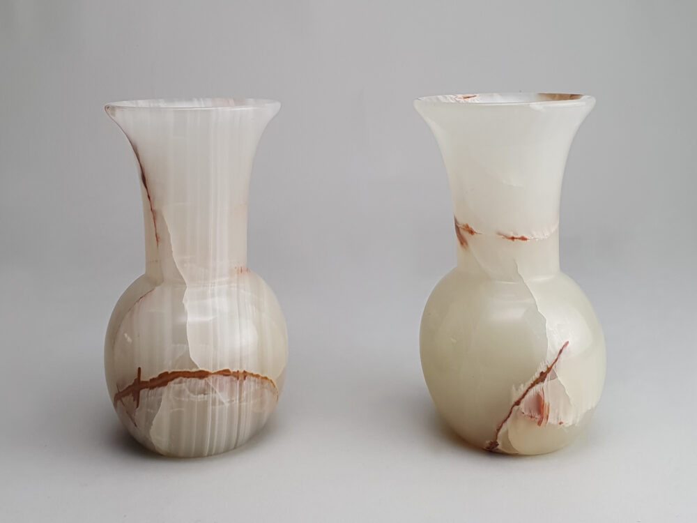 A pair of mid century antique cream onyx Vases