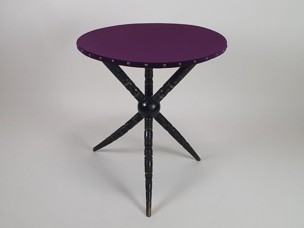 Aesthetic Movement ebonised Gypsy Table in purple velvet