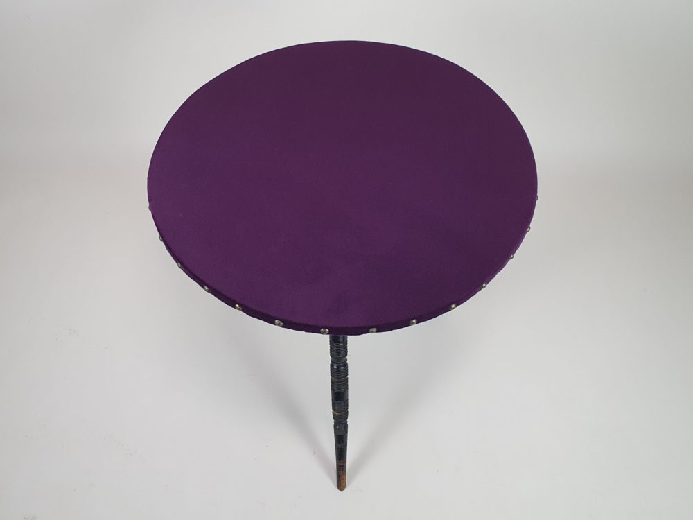 Aesthetic Movement ebonised Gypsy Table in purple velvet