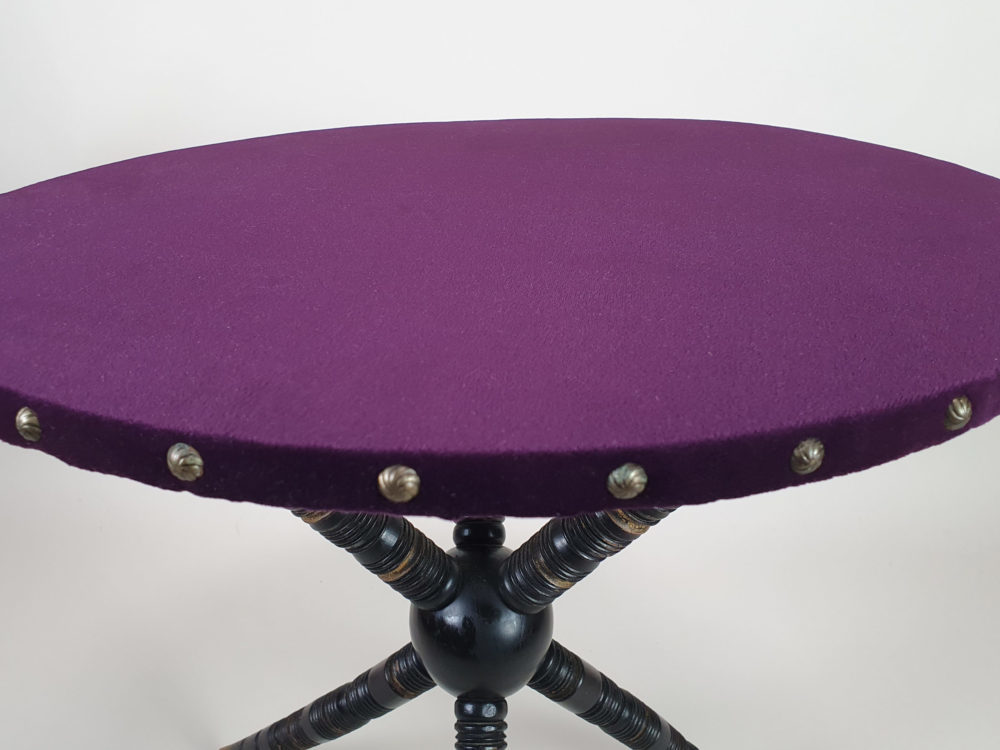 Aesthetic Movement ebonised Gypsy Table in purple velvet