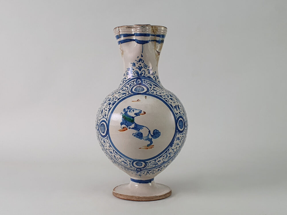 Antique 19th century blue and white earthenware Pitcher or Jug from Puglia Italy